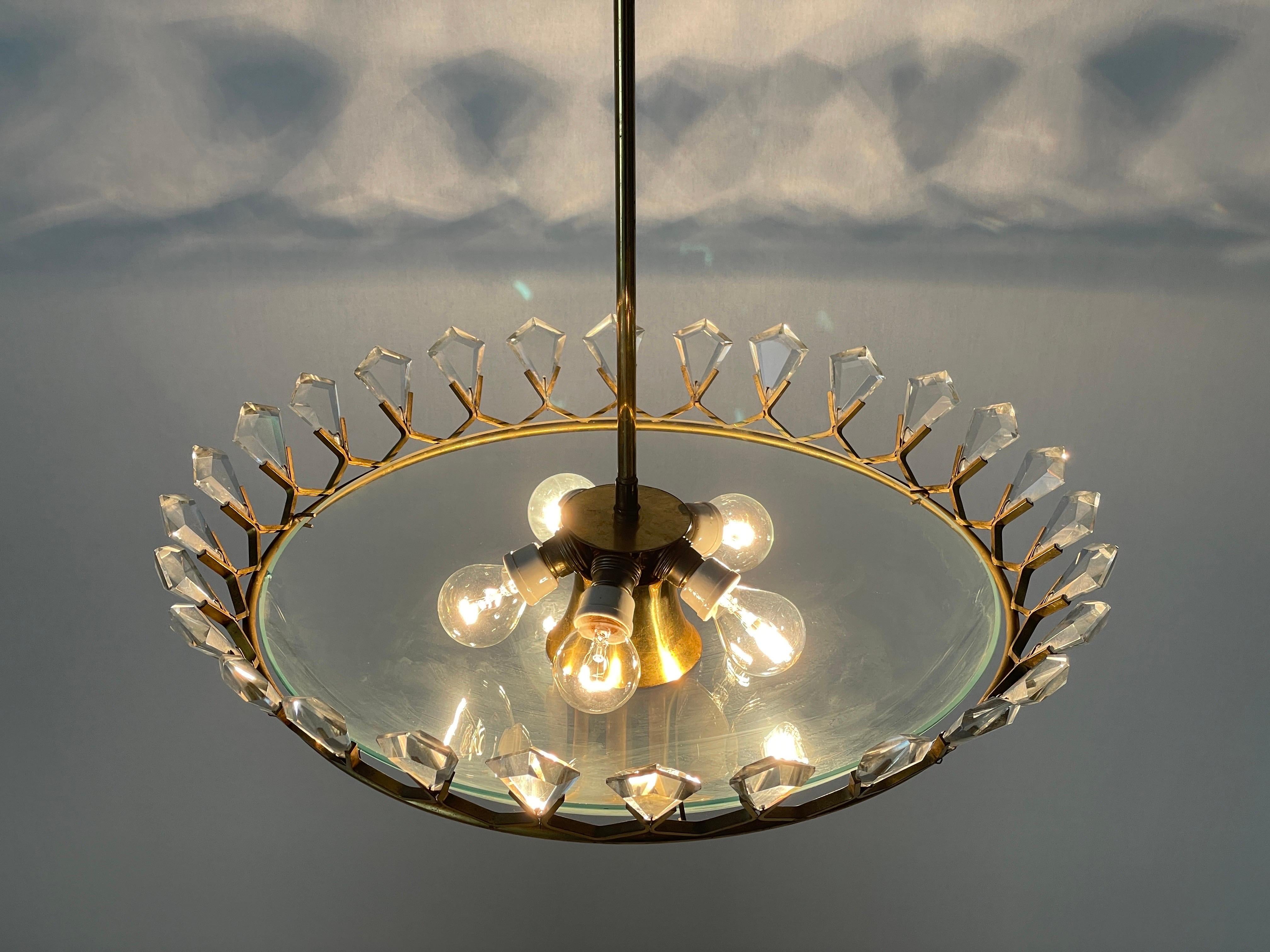 Plafonnier exclusif avec des pièces de verre en cristal en forme de diamant, années 1950, Italie en vente 9