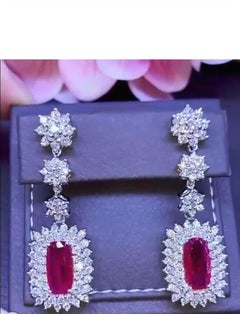 Exclusive Certified 8, 33 of Burma Rubies and Diamonds on Earrings