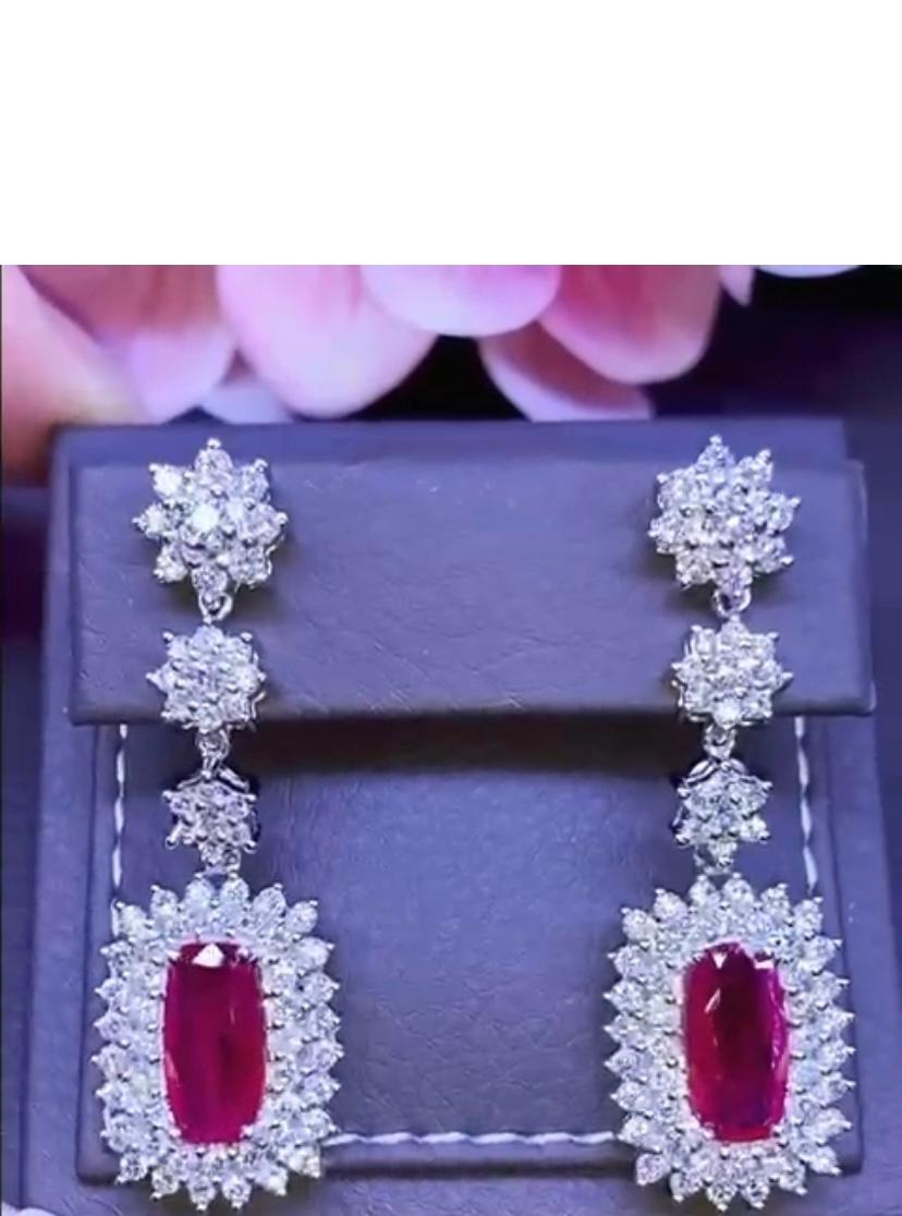 Exclusive Certified 8, 33 of Burma Rubies and Diamonds on Earrings In New Condition For Sale In Massafra, IT