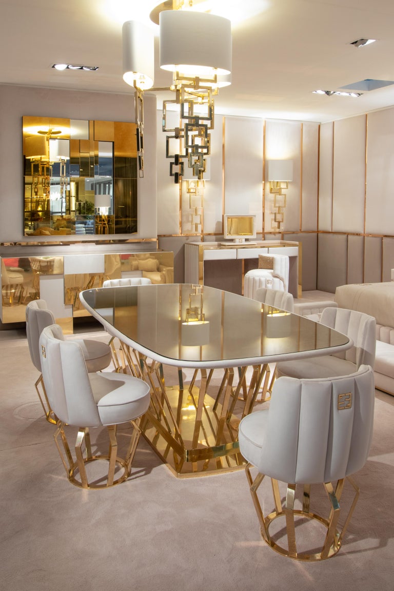 Modern Exclusive Contemporary Gold-Plated Signature Dining Table Set For Sale