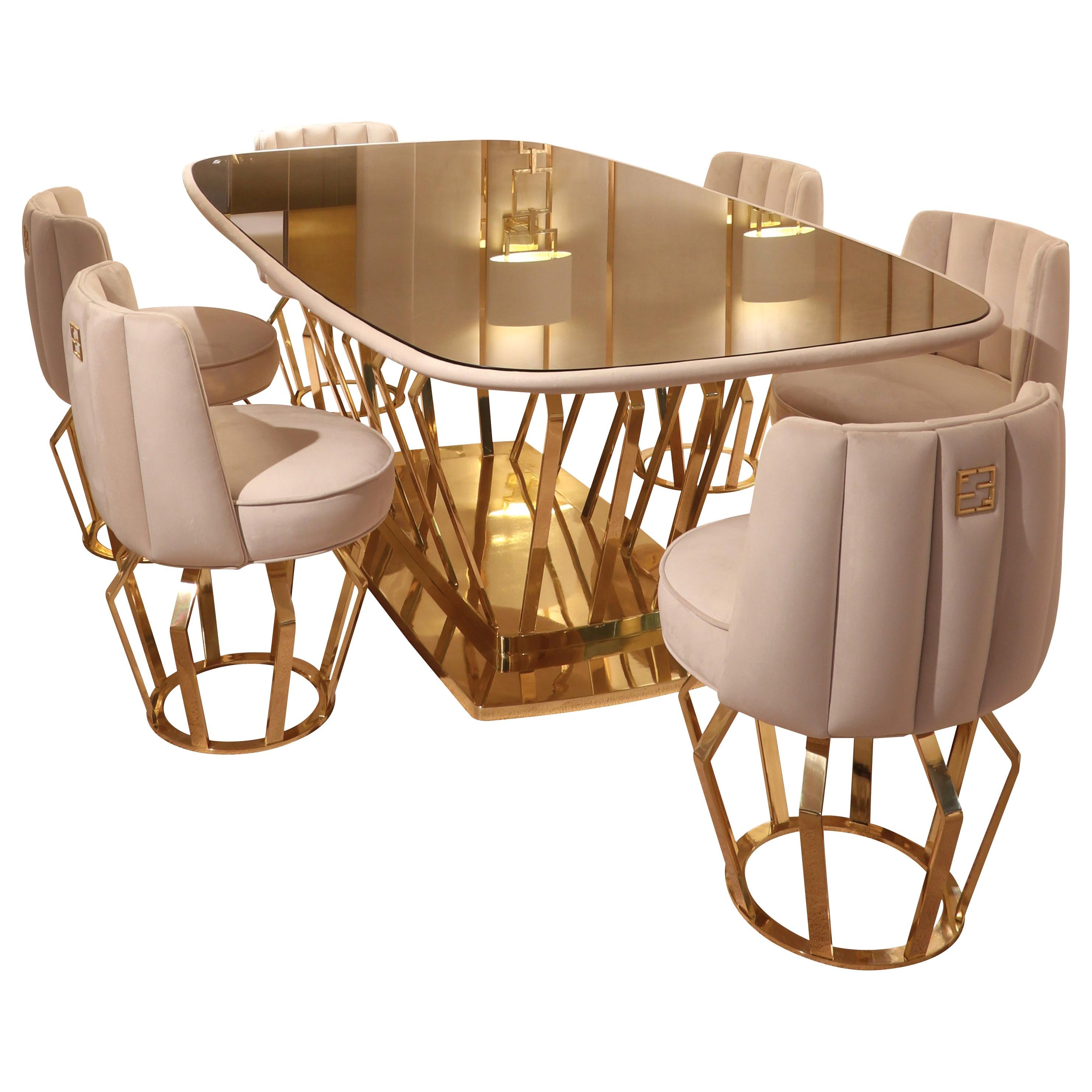 Exclusive Contemporary Gold-Plated Signature Dining Table Set For Sale