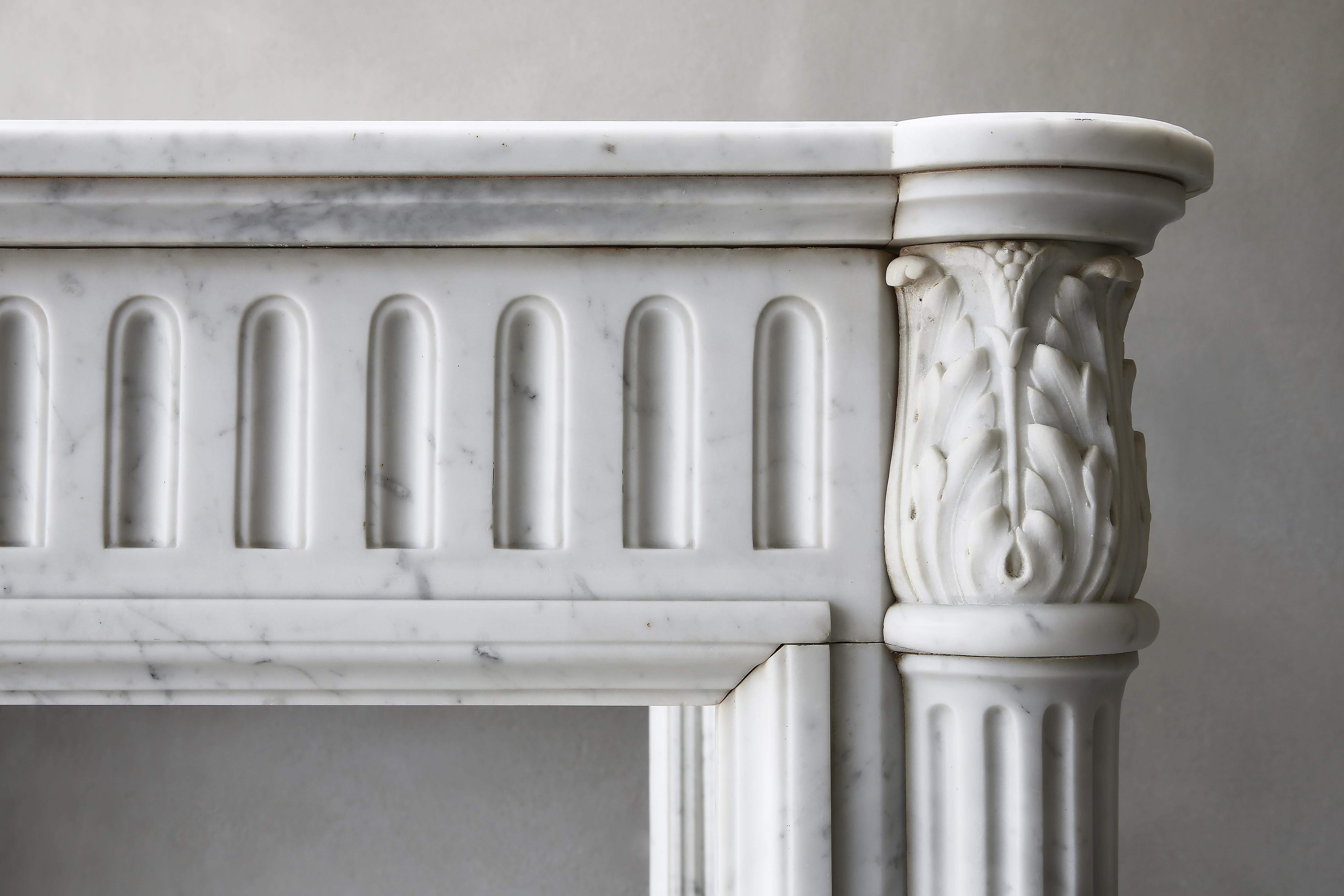 Unique Couple 19th Century Louis XVI Carrara Marble Fireplace Surrounds In Good Condition In Made, NL