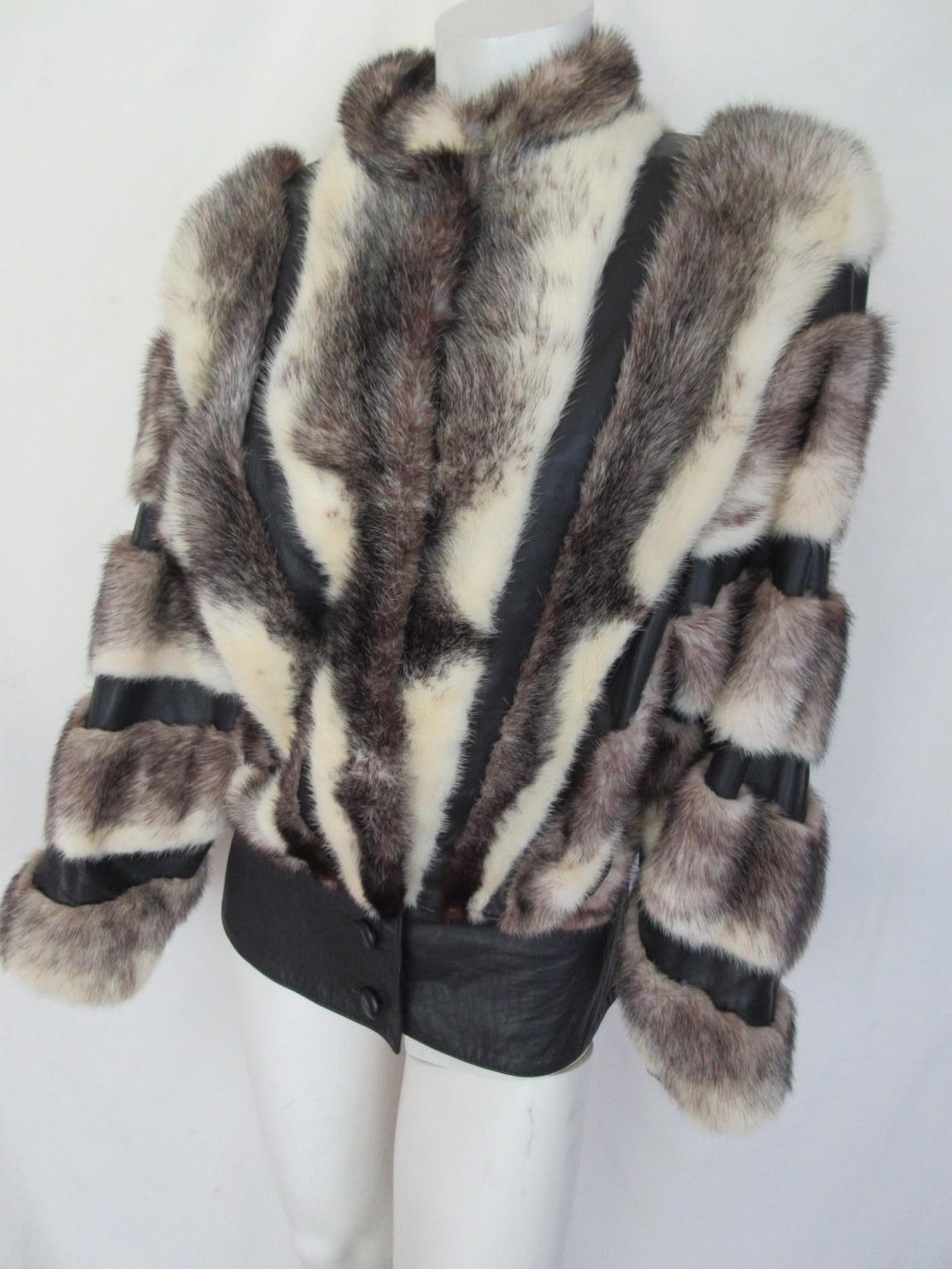 Veste en cuir avec fourrure de vison Exclusive Cross en vente 5