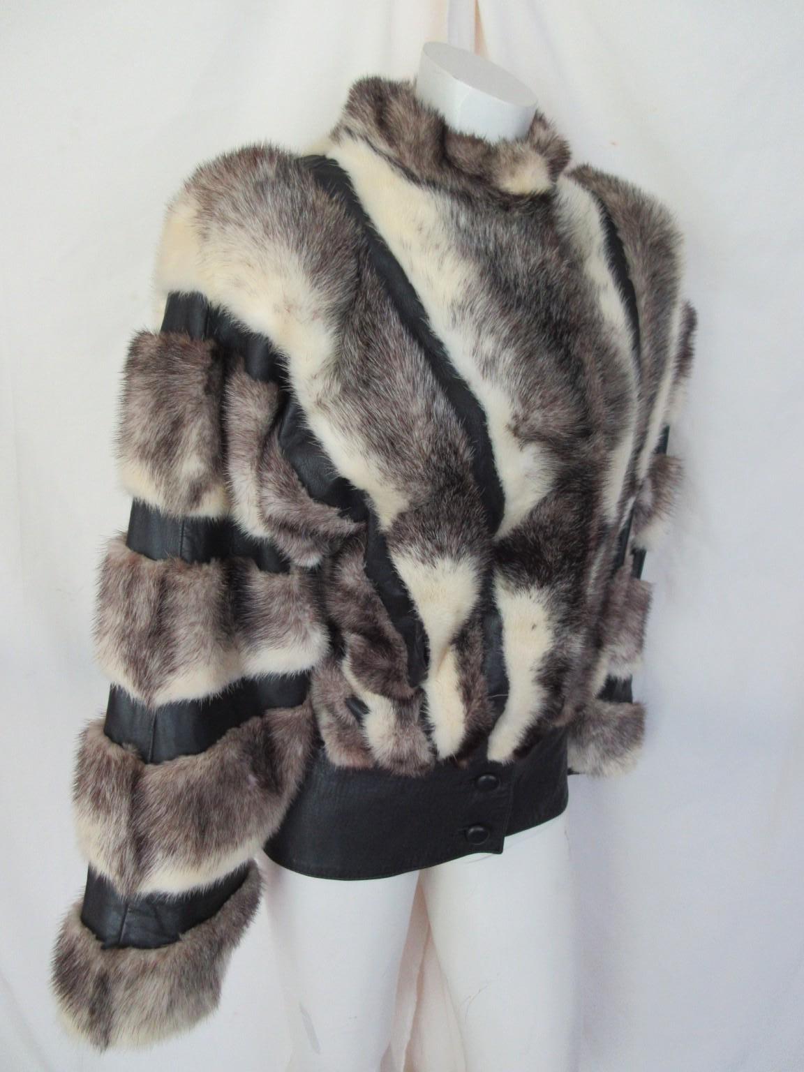 Veste en cuir avec fourrure de vison Exclusive Cross en vente 6