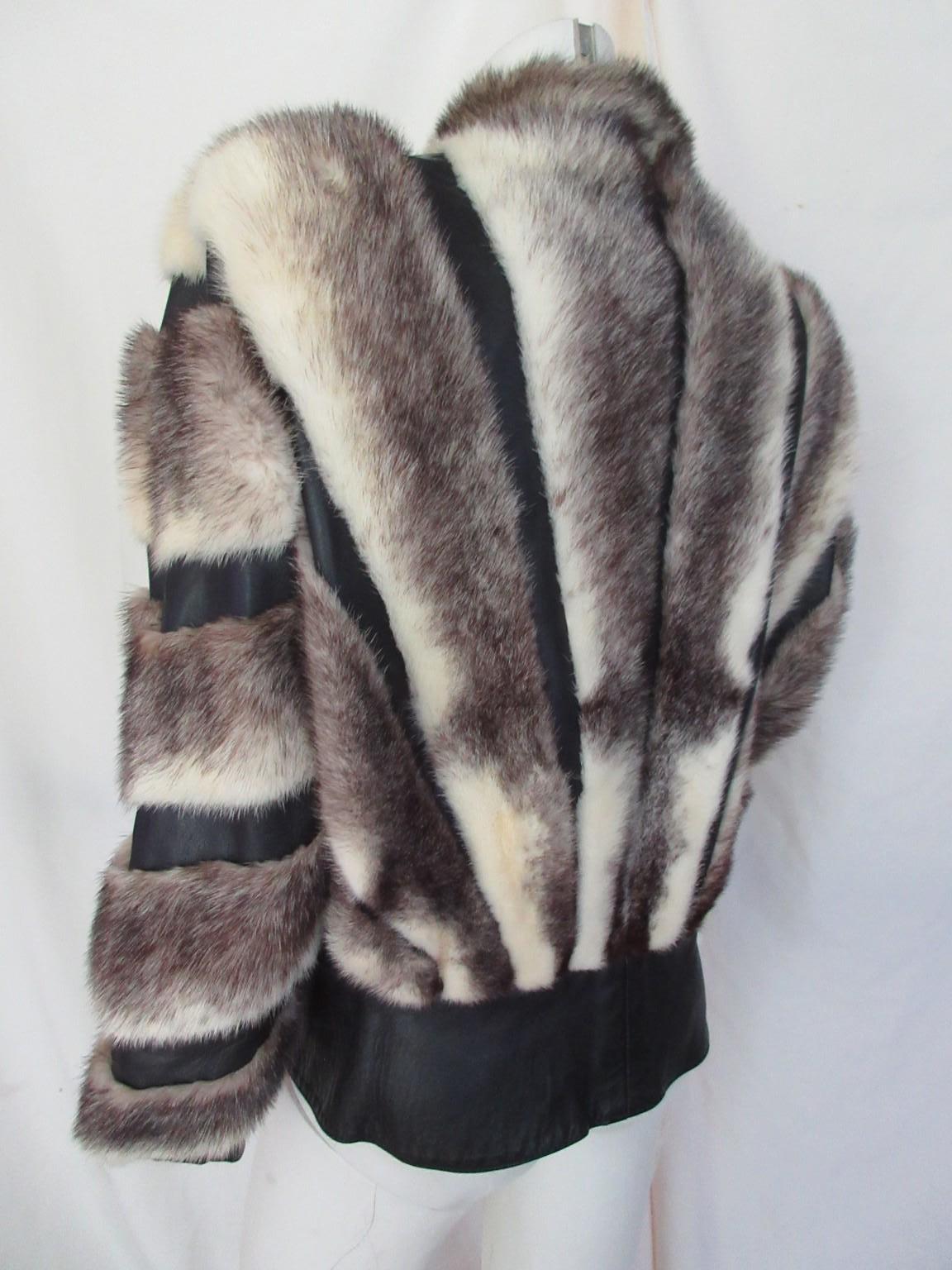 Veste en cuir avec fourrure de vison Exclusive Cross Bon état - En vente à Amsterdam, NL