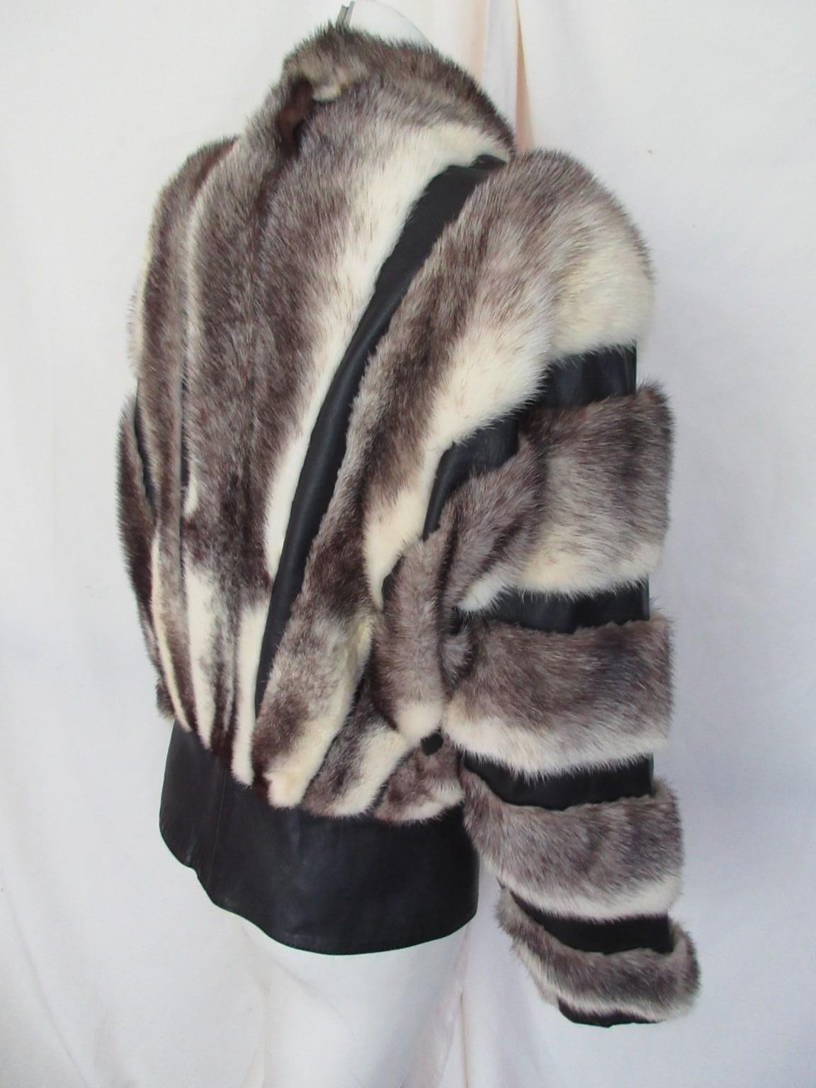 Veste en cuir avec fourrure de vison Exclusive Cross Unisexe en vente