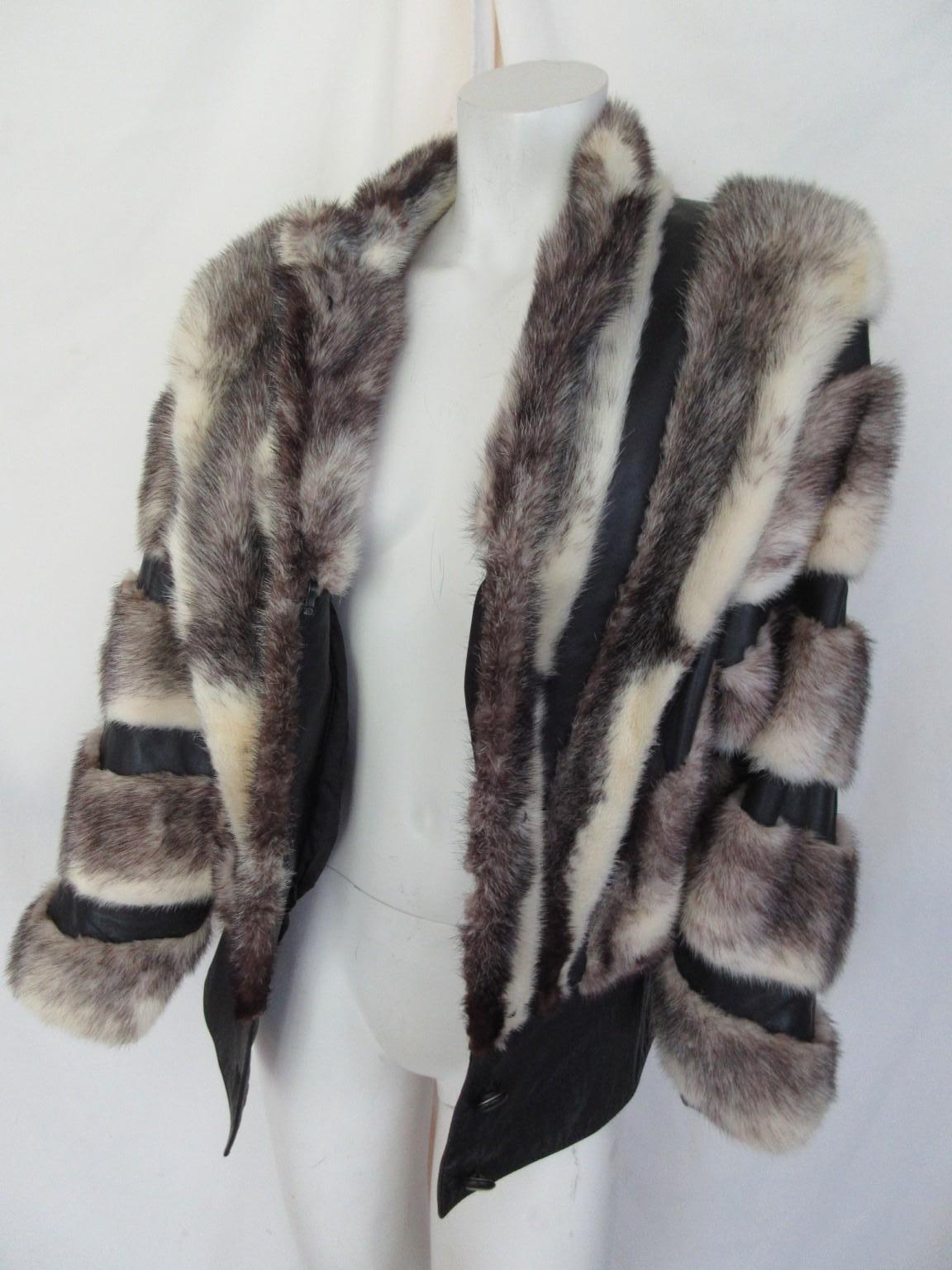 Veste en cuir avec fourrure de vison Exclusive Cross en vente 4