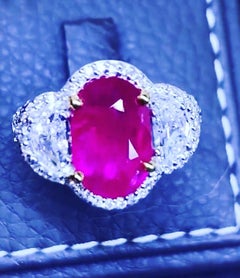 AIG Certified 3.50 Ct Burma Ruby 1.60 Ct Diamonds 18K Gold Ring