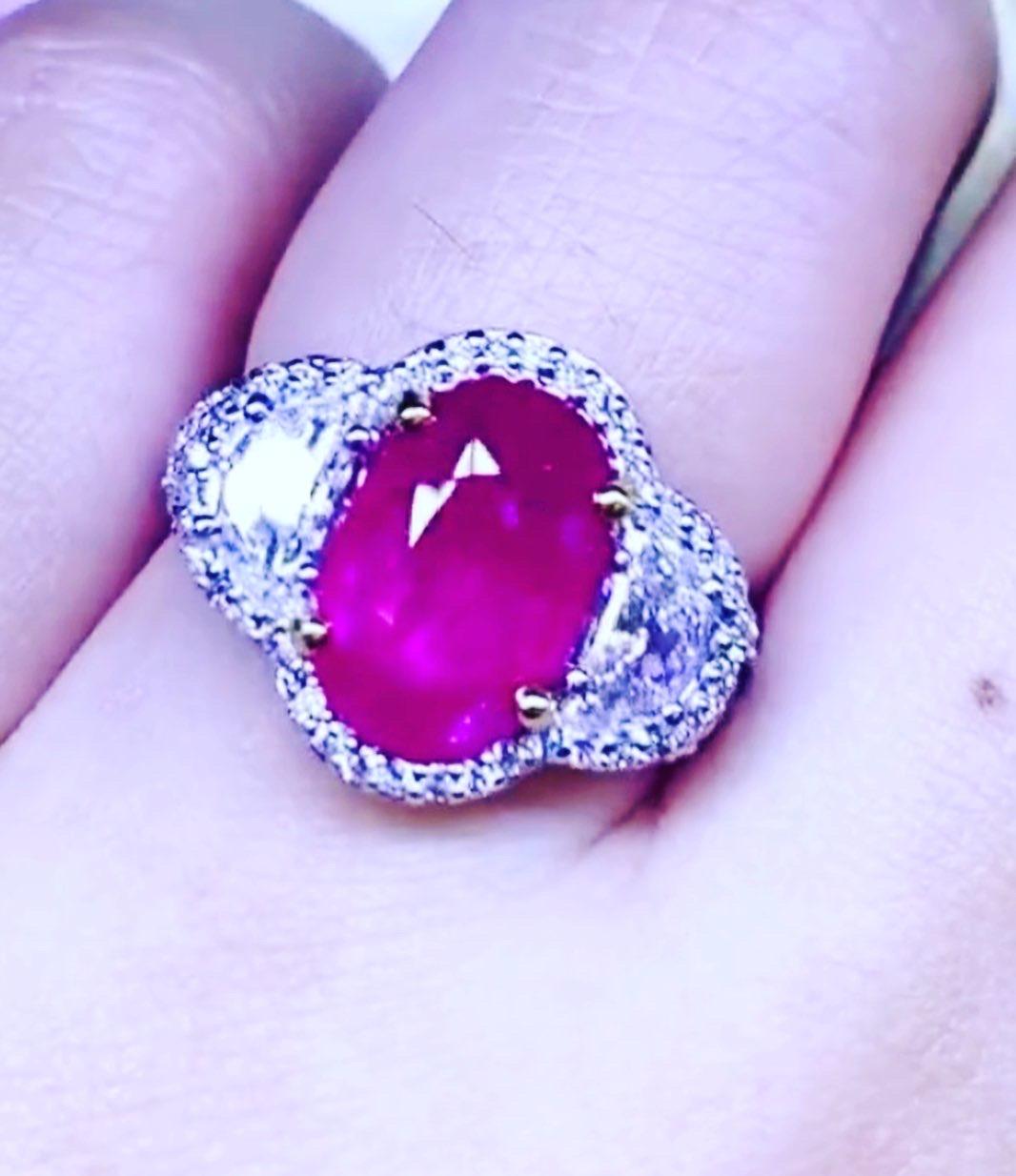 Exclusive Ct 3, 62 of Burma Ruby and Diamonds on Ring For Sale 1