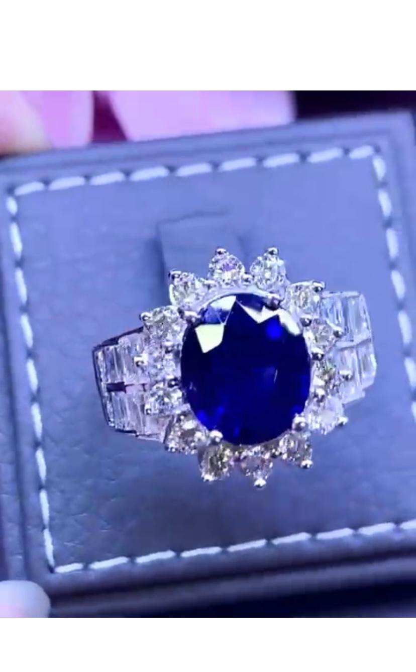 Women's AIG Certified 3.80 Ct Ceylon Blue Sapphire 1.50 Ct Diamonds 18K Gold Ring For Sale
