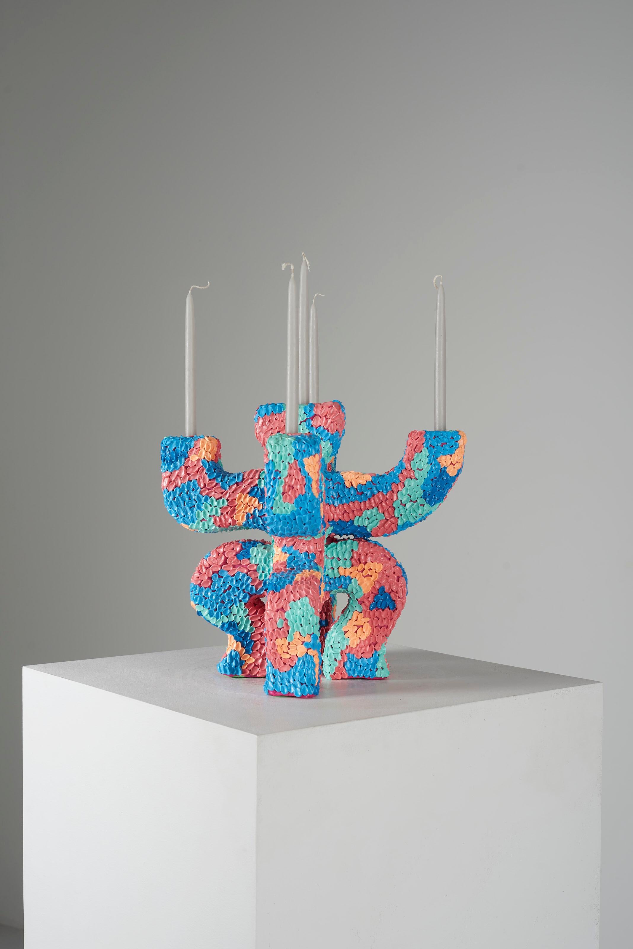 Carved Exclusive Custom Unique Candle Holder by Diego Faivre x Hugo Beheregaray For Sale