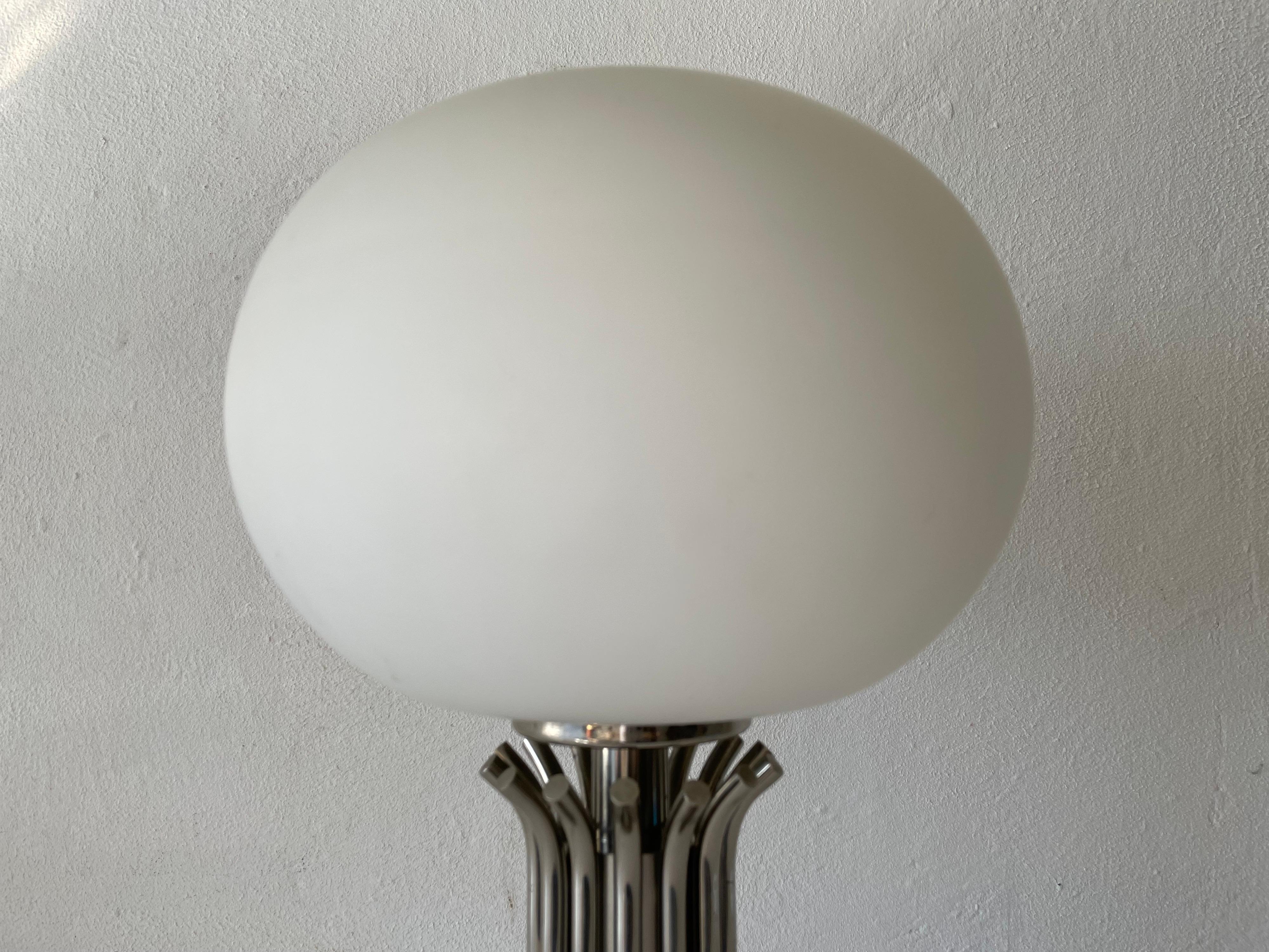 Space Age Exclusive Design Chrome and Opal Glass Table Lamp, 1970s, Italy For Sale