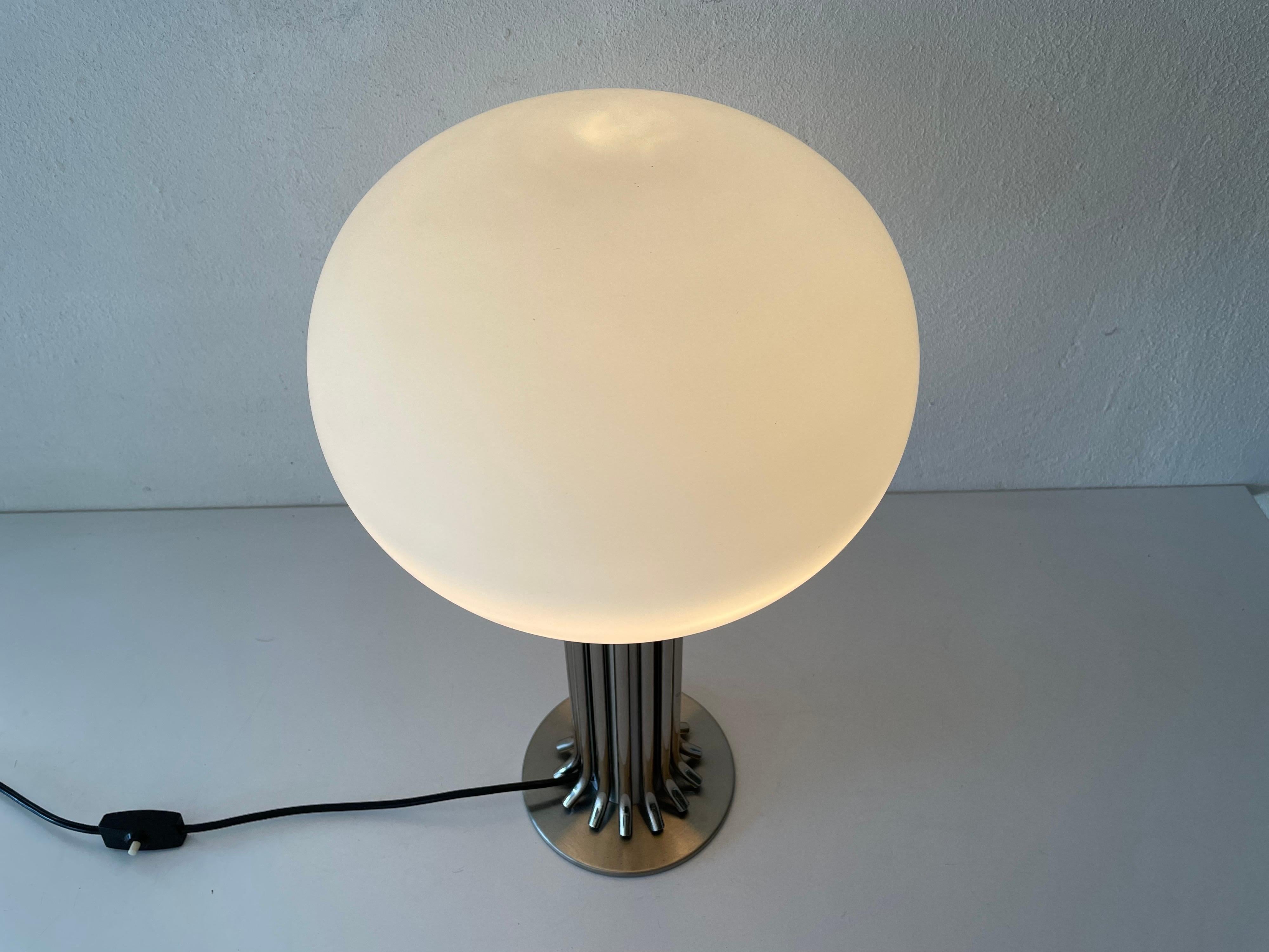 Italian Exclusive Design Chrome and Opal Glass Table Lamp, 1970s, Italy For Sale