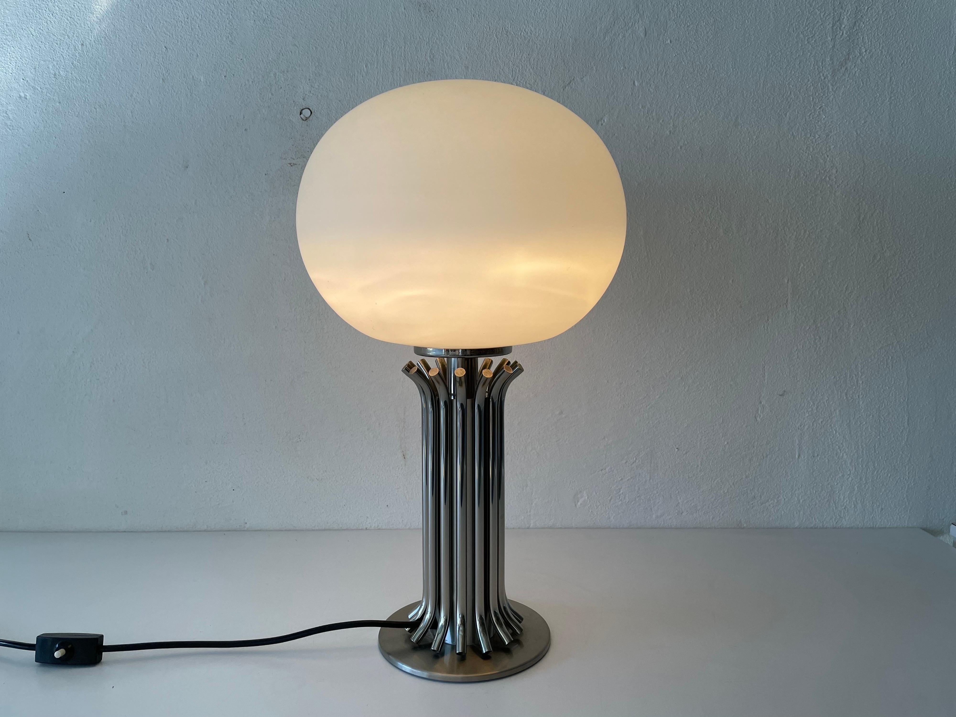 Late 20th Century Exclusive Design Chrome and Opal Glass Table Lamp, 1970s, Italy For Sale