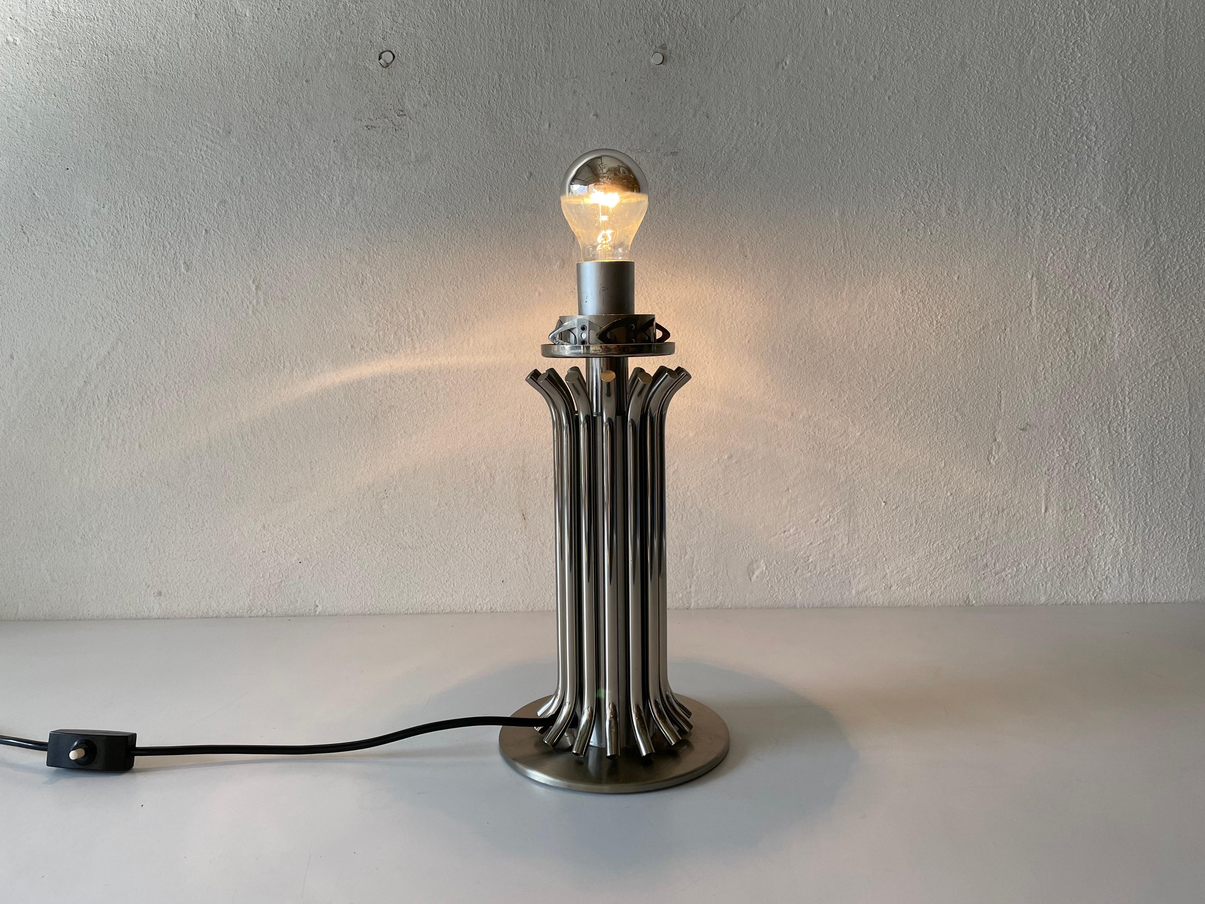 Metal Exclusive Design Chrome and Opal Glass Table Lamp, 1970s, Italy For Sale