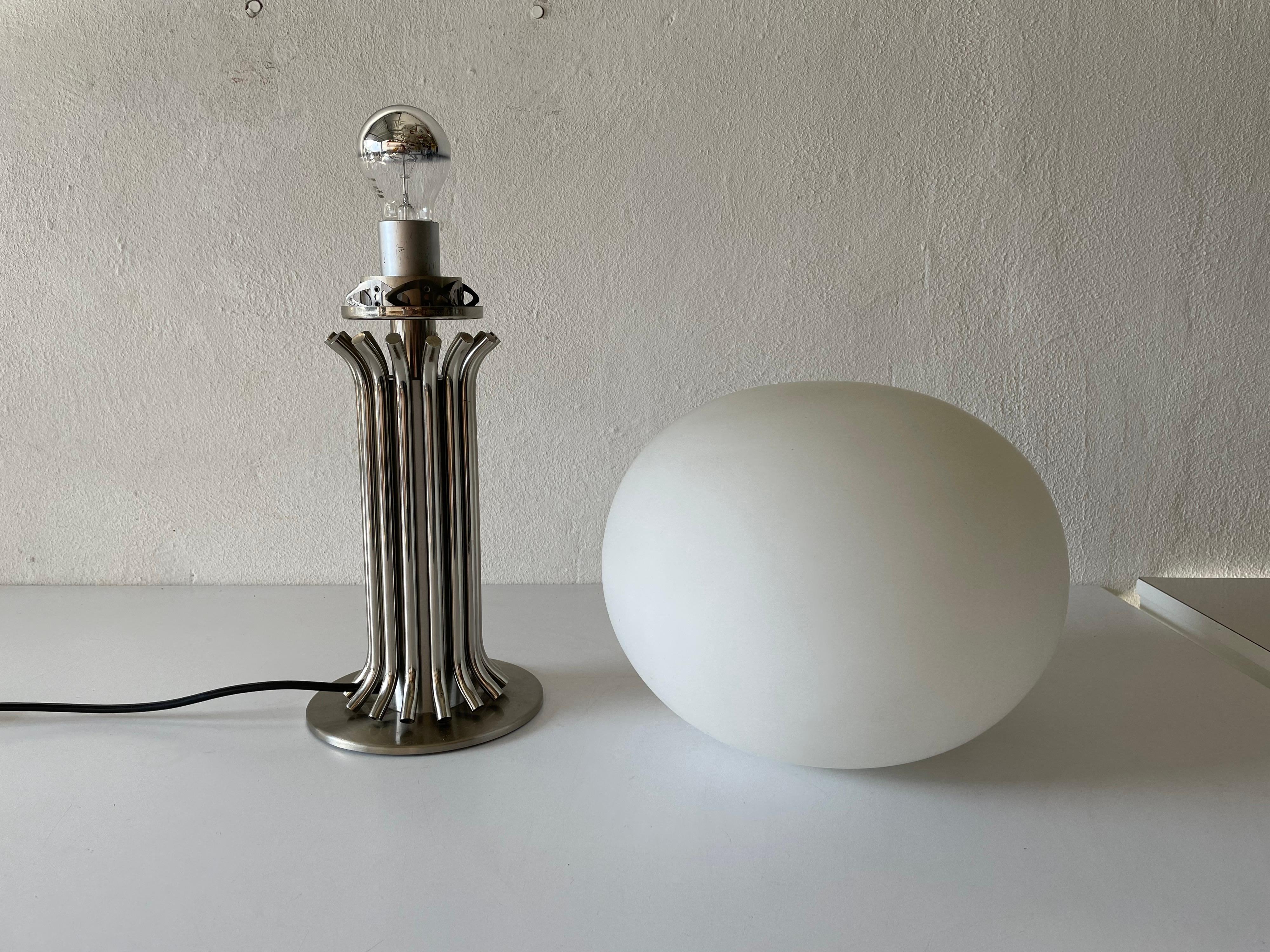 Exclusive Design Chrome and Opal Glass Table Lamp, 1970s, Italy For Sale 1