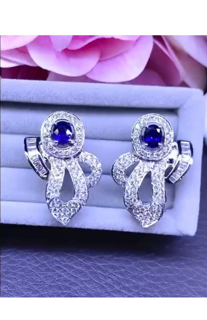 Exclusive Design with 3.38 Carats of Ceylon Sapphires and Diamonds on Earrings For Sale 2