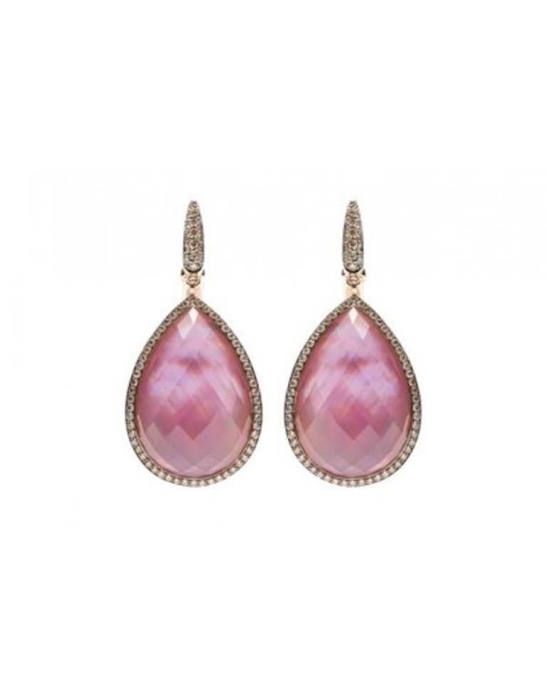 Round Cut Exclusive Double Amethyst Pink Nacre 18 Karat Diamond Designer Creation Ring For Sale
