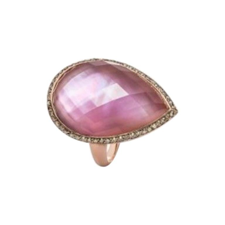Exclusive Double Amethyst Pink Nacre 18 Karat Diamond Designer Creation Ring For Sale