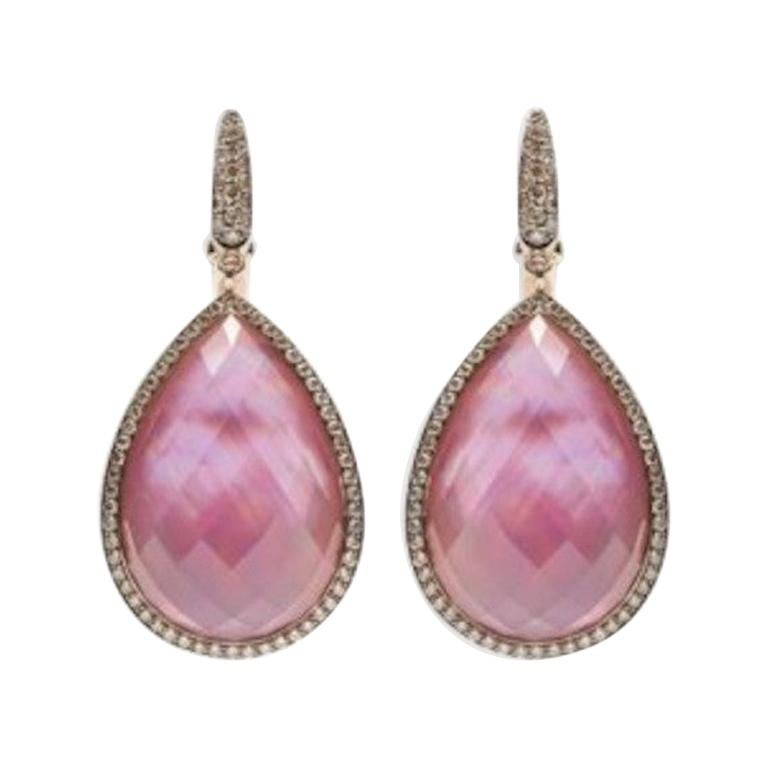 Exclusive Double Amethyst Pink Nacre 18 Karat Diamond Designer Earrings For Sale