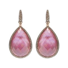 Exklusive Designer-Ohrringe, doppelter Amethyst, rosa Nacre, 18 Karat Diamant