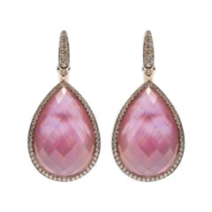 Boucles d'oreilles de créateur en or 18 carats avec double améthyste nacrée rose et diamants