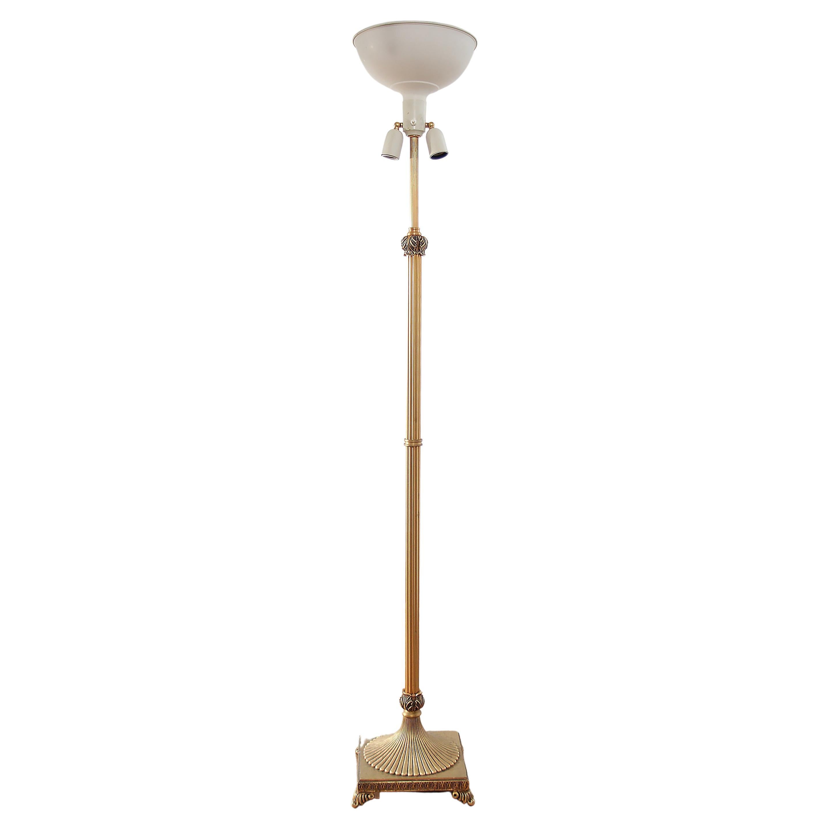 Exclusive Empire Style Gilt Metal Floor Lamp, 1950s For Sale