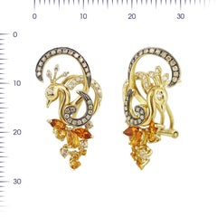 Exclusive Fine Jewelry Citrine / Yellow Topaz / White Diamond Gold Earrings