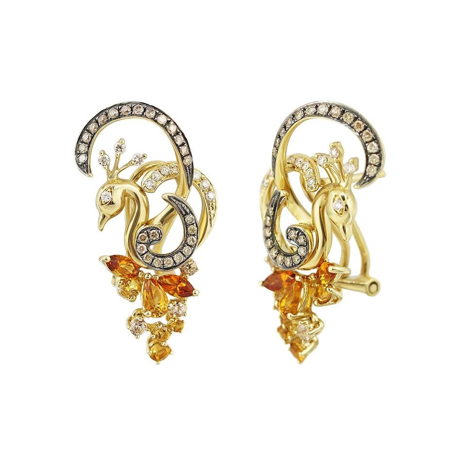 Exclusive Fine Jewelry Citrine / Yellow Topaz / White Diamond Gold Earrings