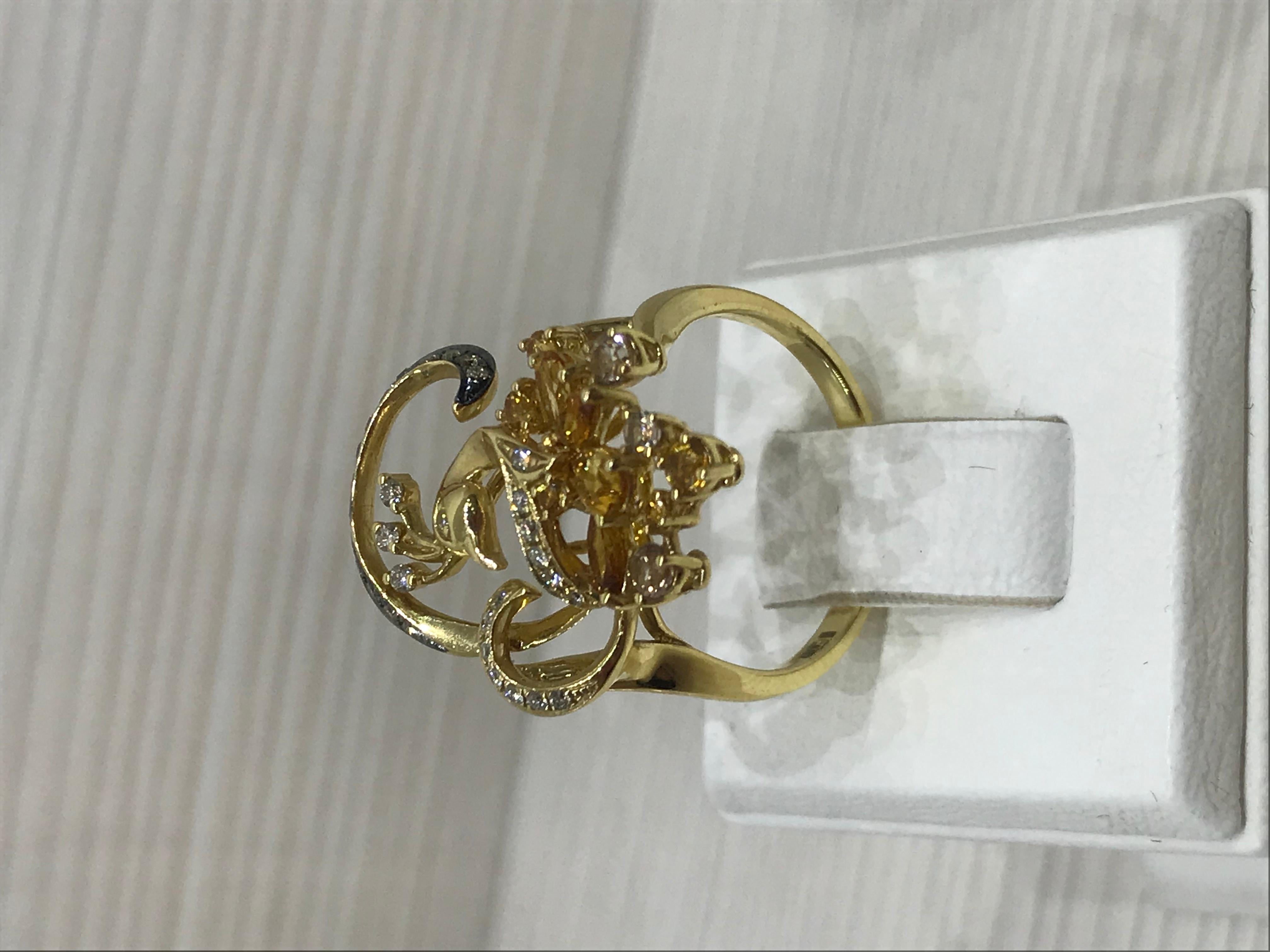 Exclusive Fine Jewelry Citrine / Yellow Topaz / White Diamond Gold Ring In New Condition For Sale In Montreux, CH