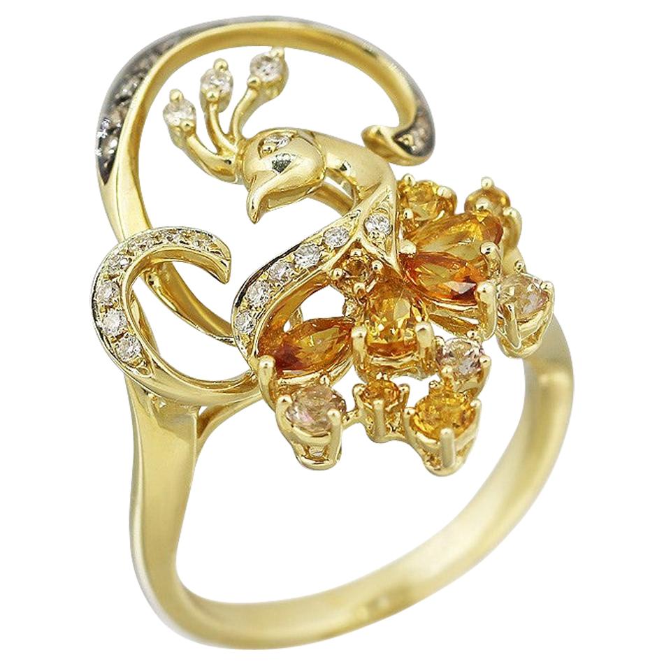 Bague en or exclusive de bijouterie d'art avec citrine, topaze jaune et diamant blanc