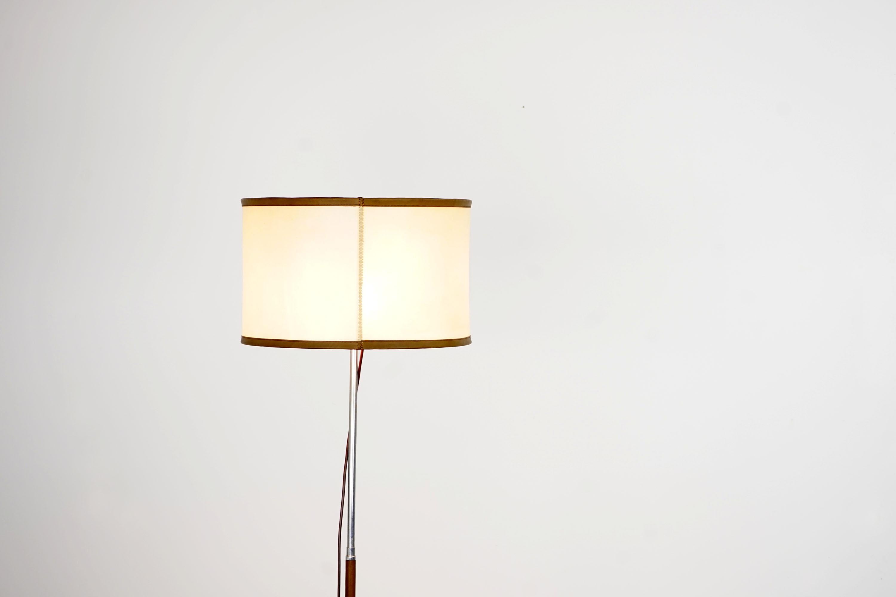 Mid-Century Modern Exclusive Floor Lamp with a Shade of Leather, 1970s