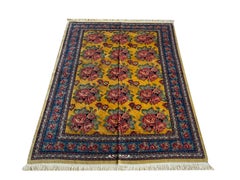 Exclusive Floral Rug, Gold Silk Handwoven Carpet, Kurdish Oriental Rug