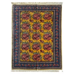  Exclusive Floral Rug, Gold Silk Handwoven Carpet, Kurdish Oriental Rug