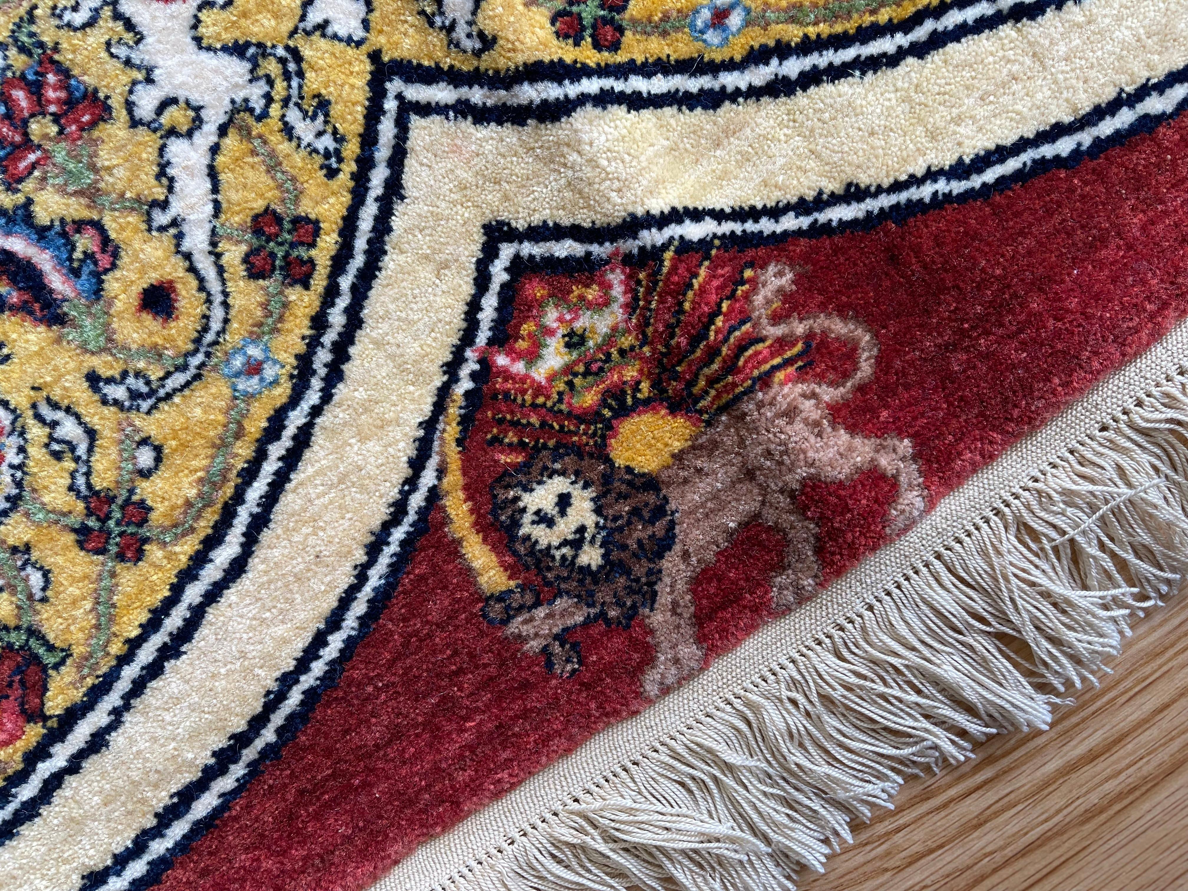 Exclusive Floral Rug, Gold Silk & Kurk Handwoven Carpet, Kurdish Oriental Rug For Sale 7