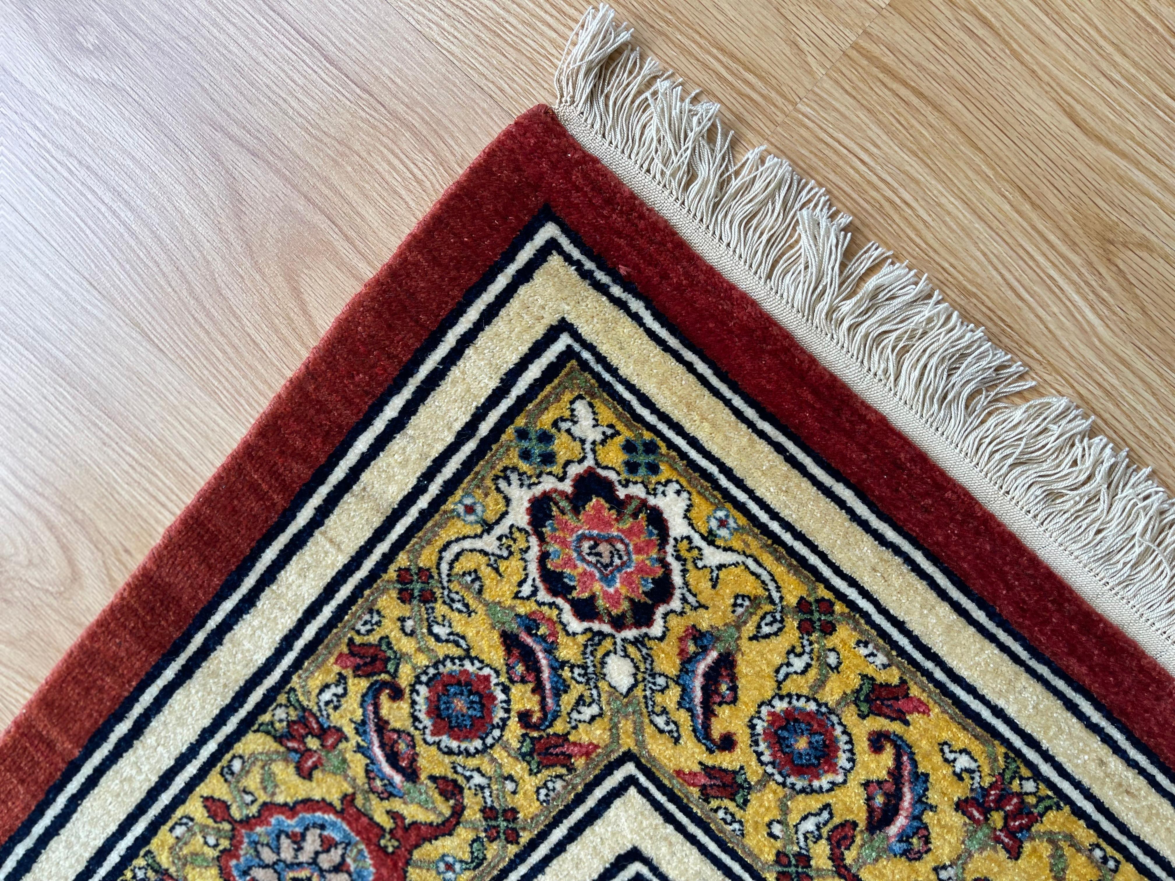 Exclusive Floral Rug, Gold Silk & Kurk Handwoven Carpet, Kurdish Oriental Rug For Sale 9