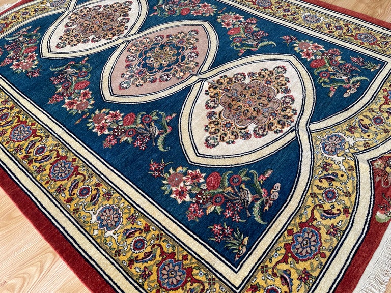 Exclusive Floral Rug, Gold Silk and Kurk Handwoven Carpet, Kurdish ...