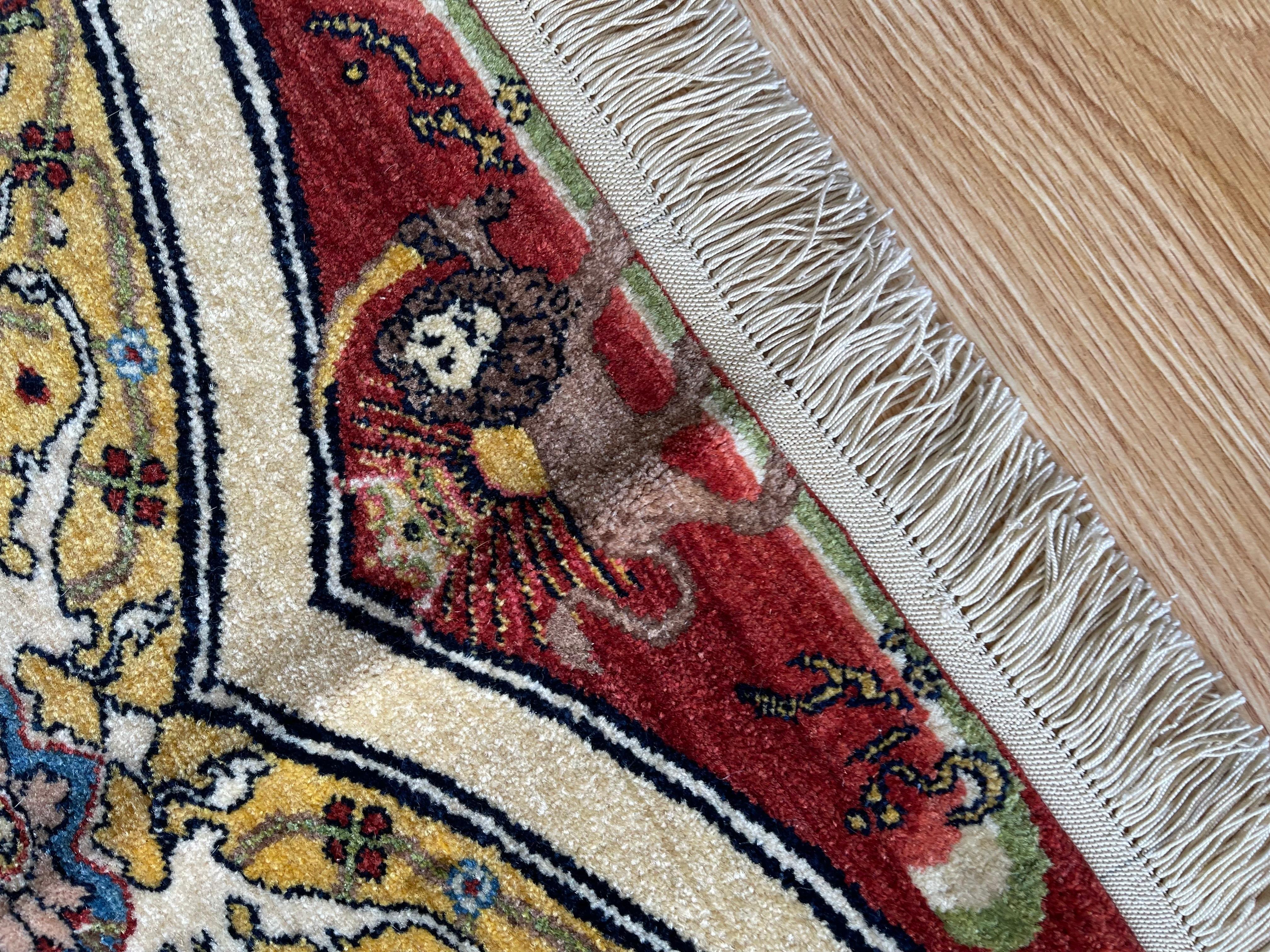Exclusive Floral Rug, Gold Silk & Kurk Handwoven Carpet, Kurdish Oriental Rug For Sale 2