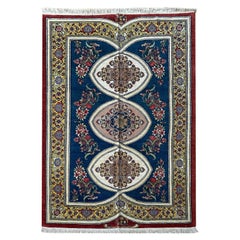 Exclusive Floral Rug, Gold Silk & Kurk Handwoven Carpet, Kurdish Oriental Rug