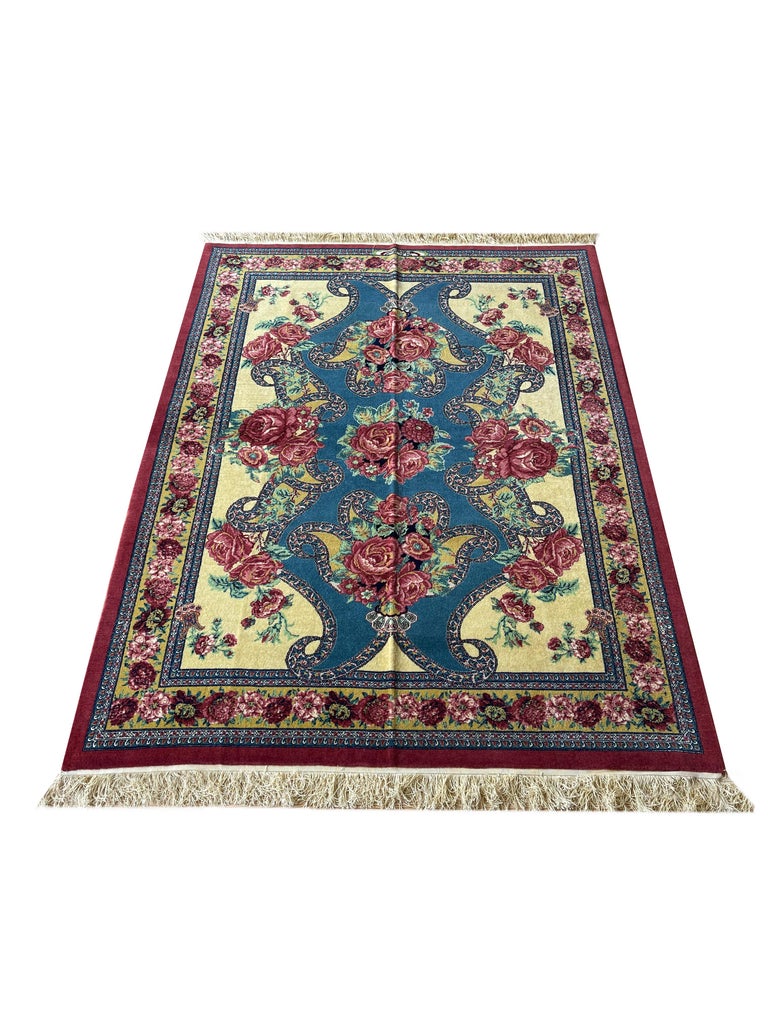 Exclusive Floral Rug, Silk Handwoven Carpet, Kurdish Oriental Rug For Sale at 1stDibs