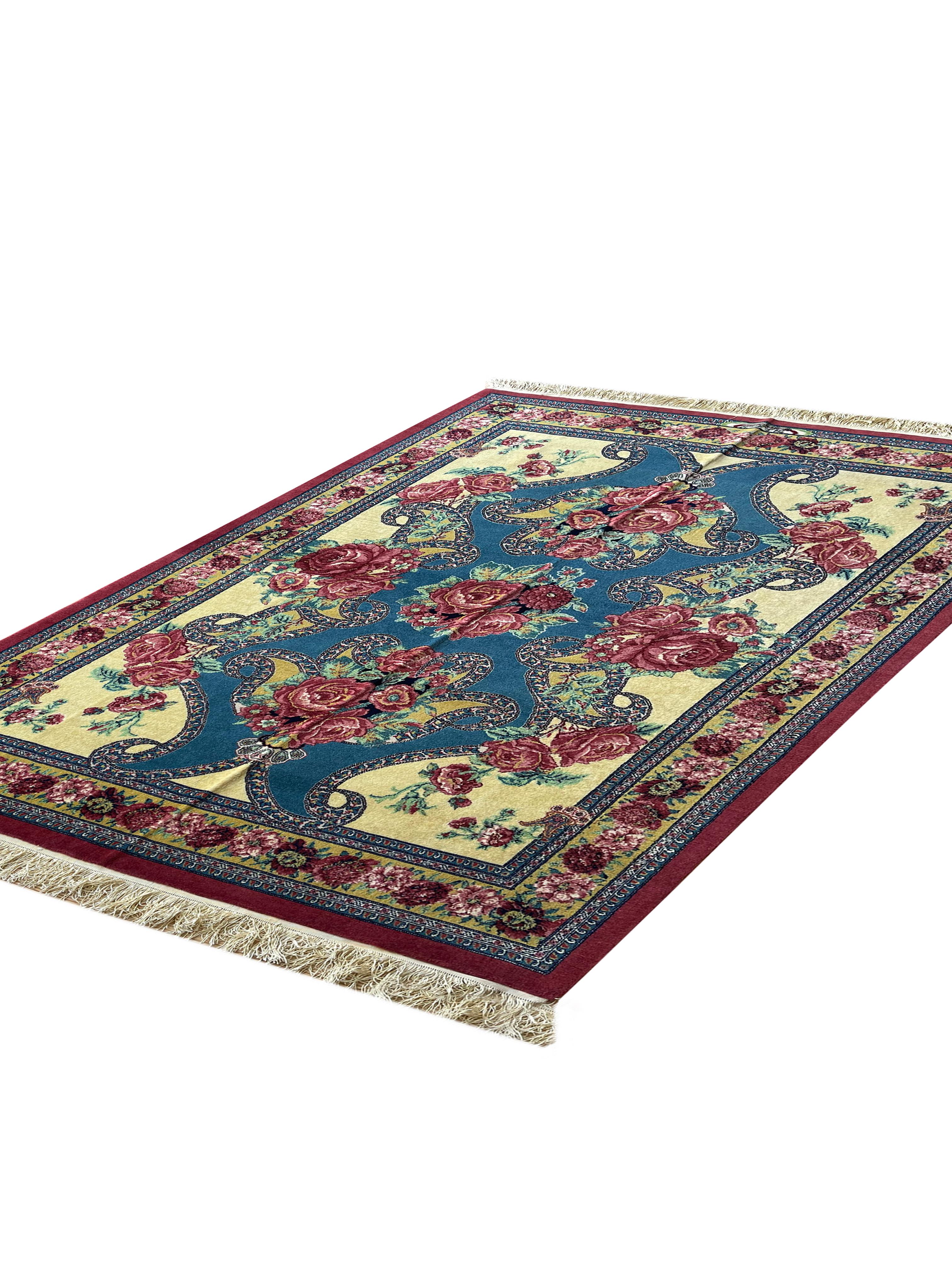 Mid-Century Modern Exclusive Floral Rug, Silk Handwoven Carpet, Kurdish Oriental Rug For Sale