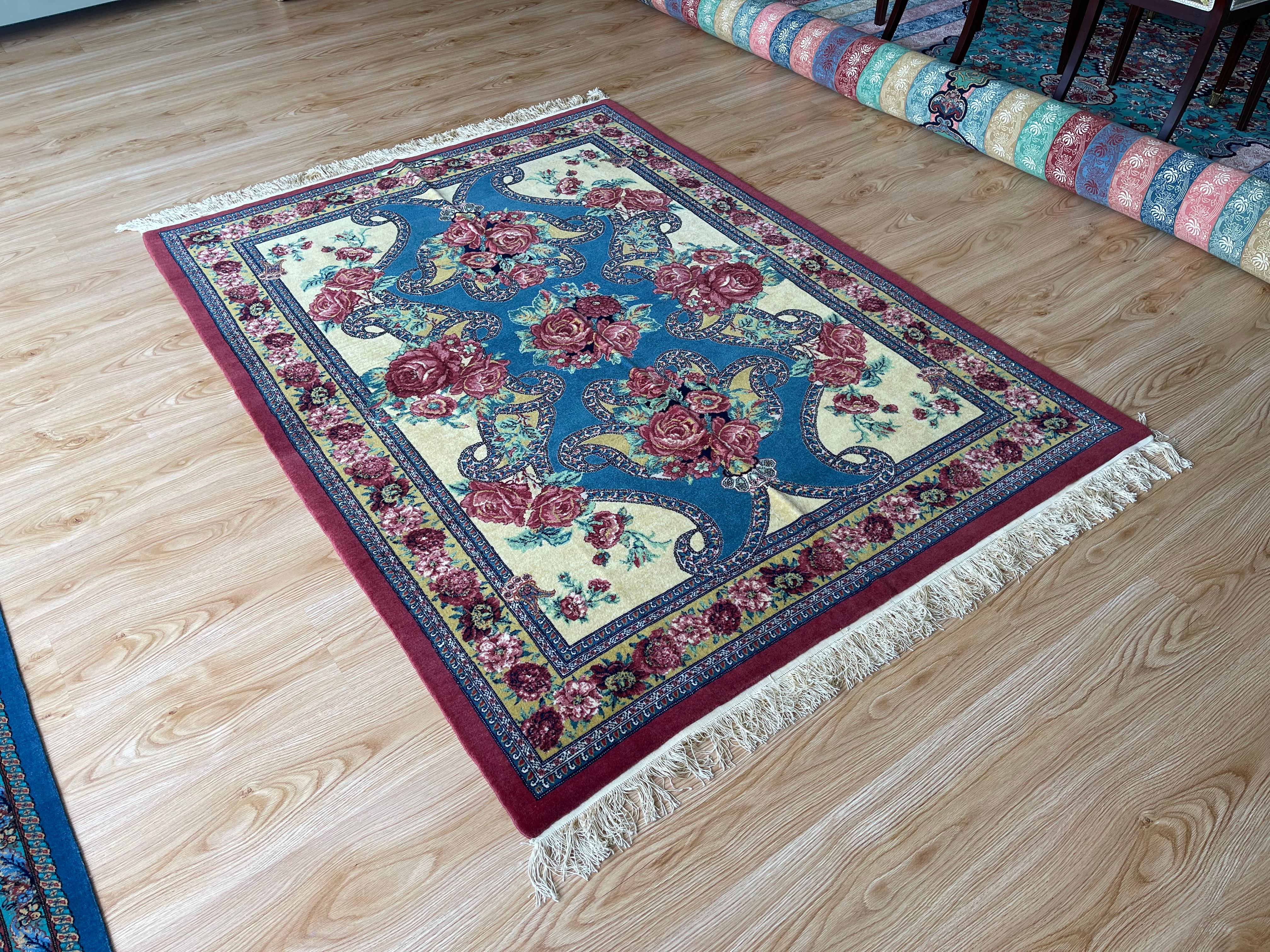 Iraqi Exclusive Floral Rug, Silk Handwoven Carpet, Kurdish Oriental Rug For Sale