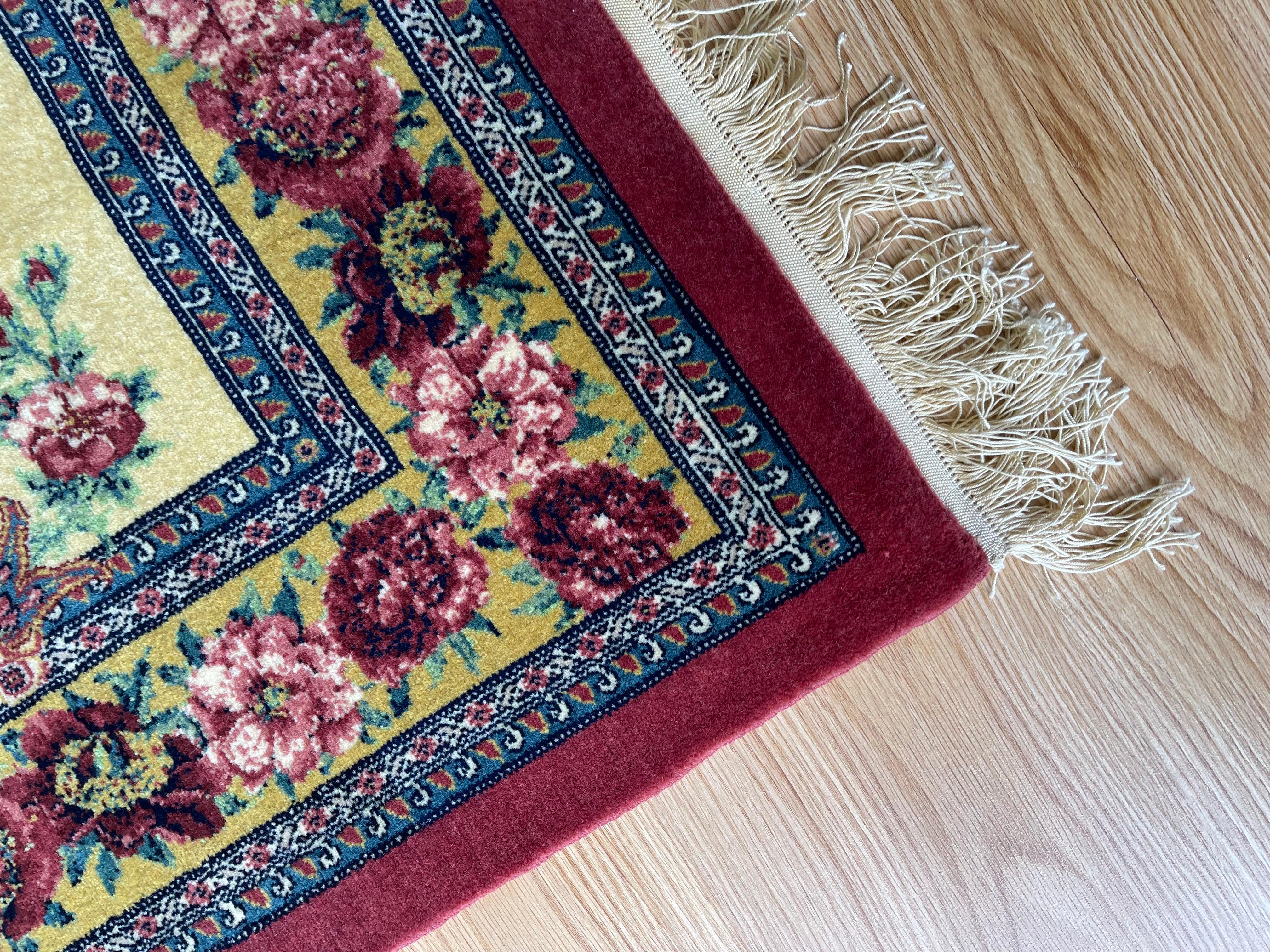 Wool Exclusive Floral Rug, Silk Handwoven Carpet, Kurdish Oriental Rug For Sale