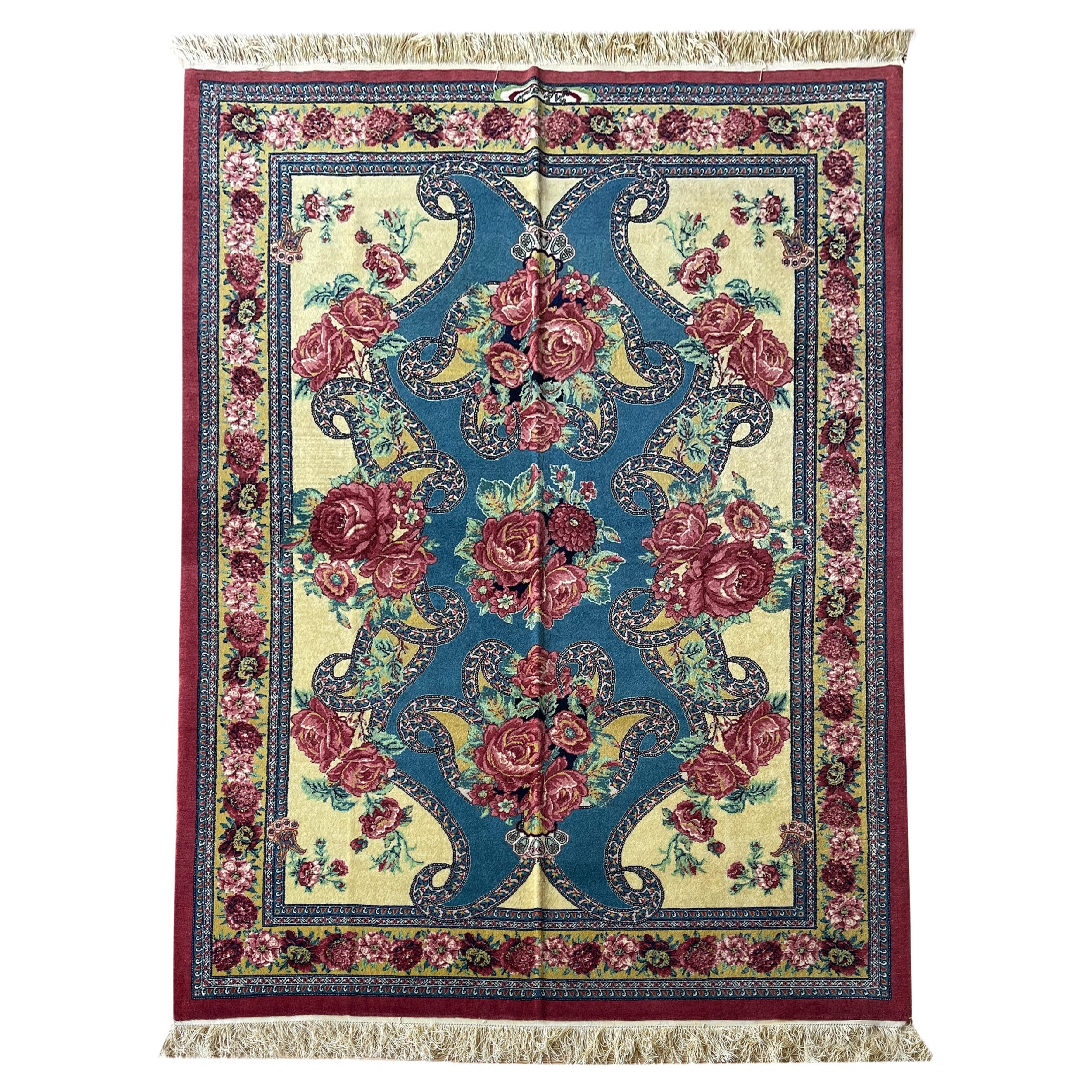 Exclusive Floral Rug, Silk Handwoven Carpet, Kurdish Oriental Rug For Sale