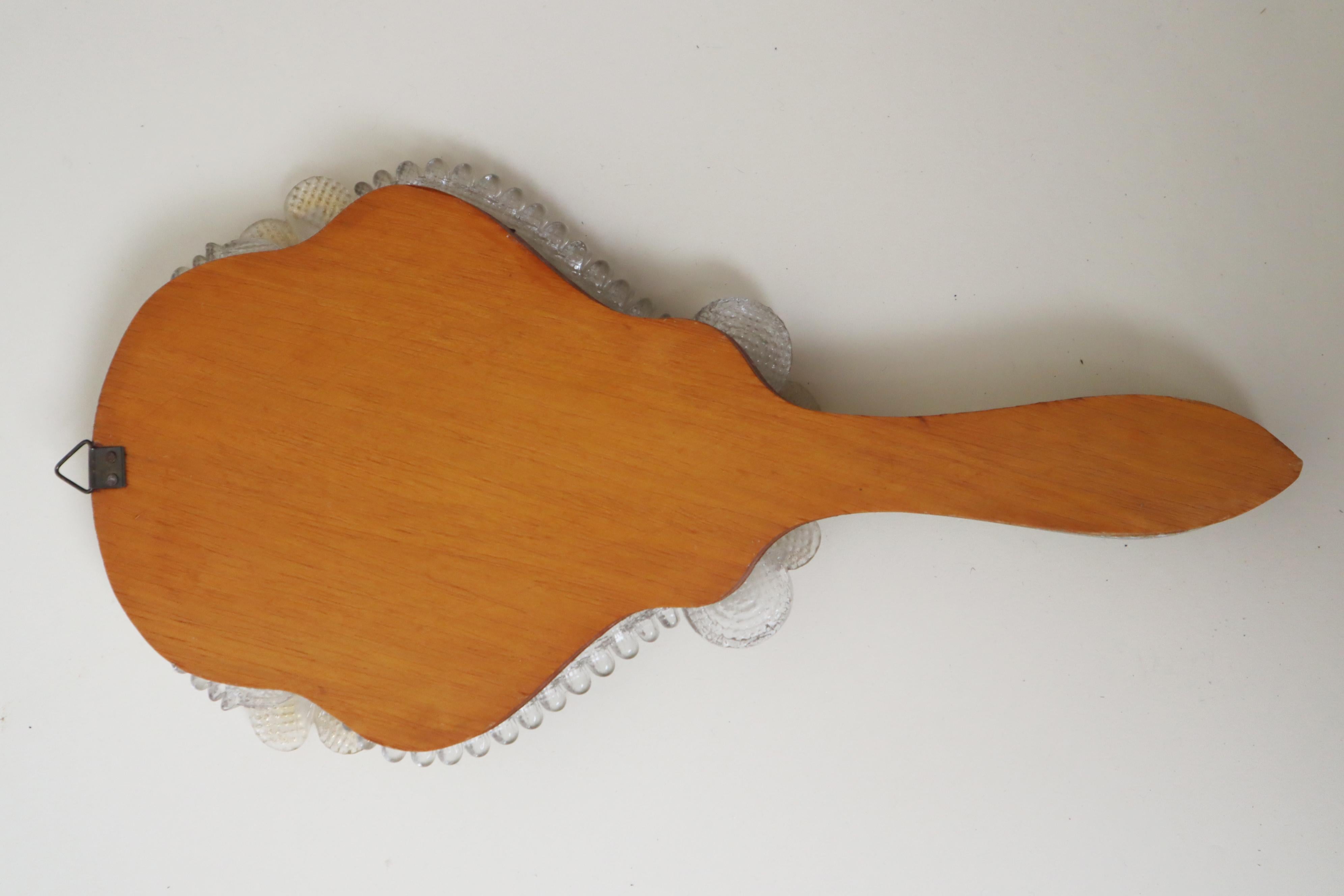 Hollywood Regency Miroir à main vénitien floral exclusif en verre de Murano, Italie années 1950 en vente