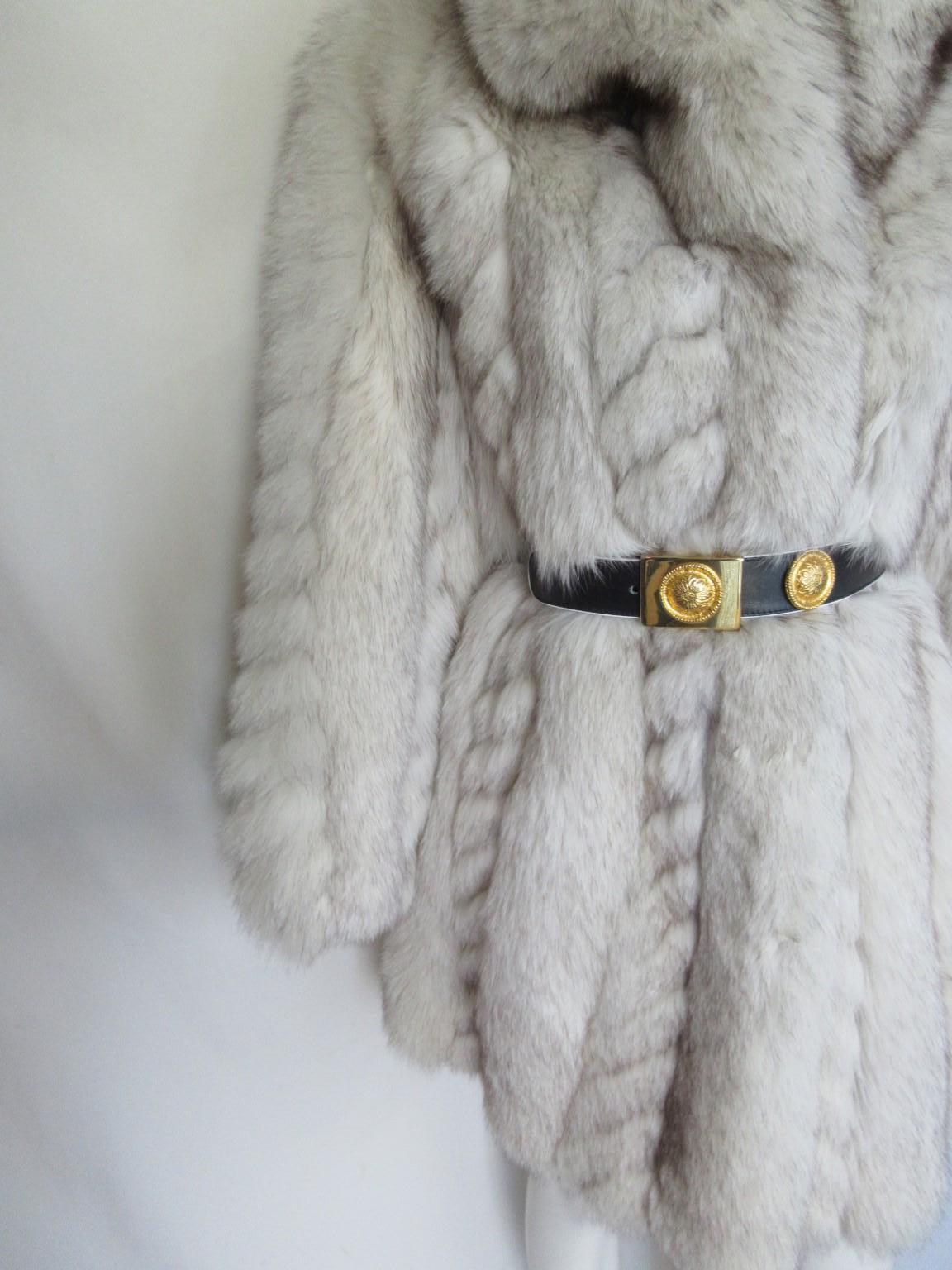 Gray Exclusive Fox White Fur Coat For Sale
