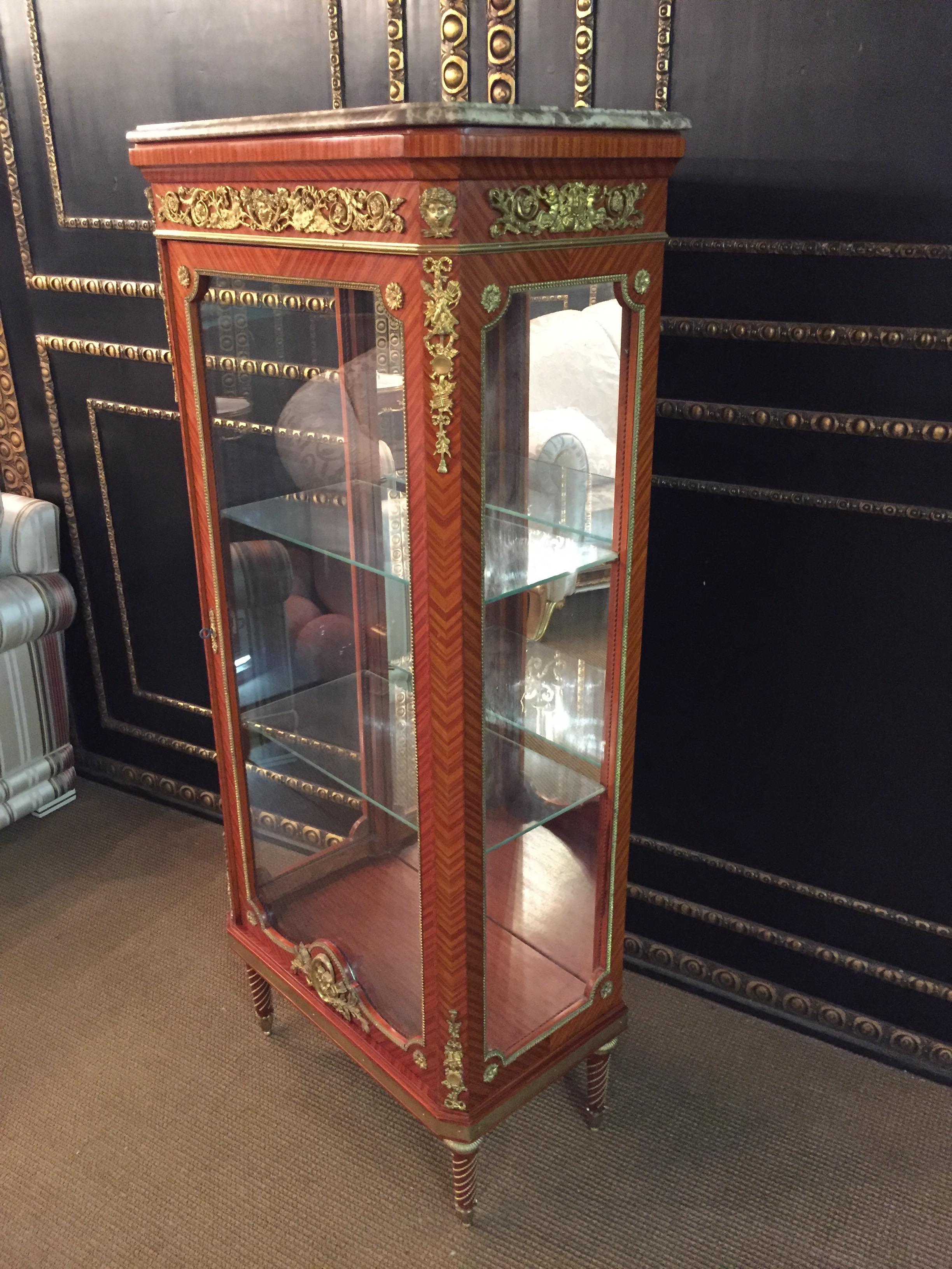 Bronzed Exclusive French Vitrine in Louis XVI Style Blond Mahogany