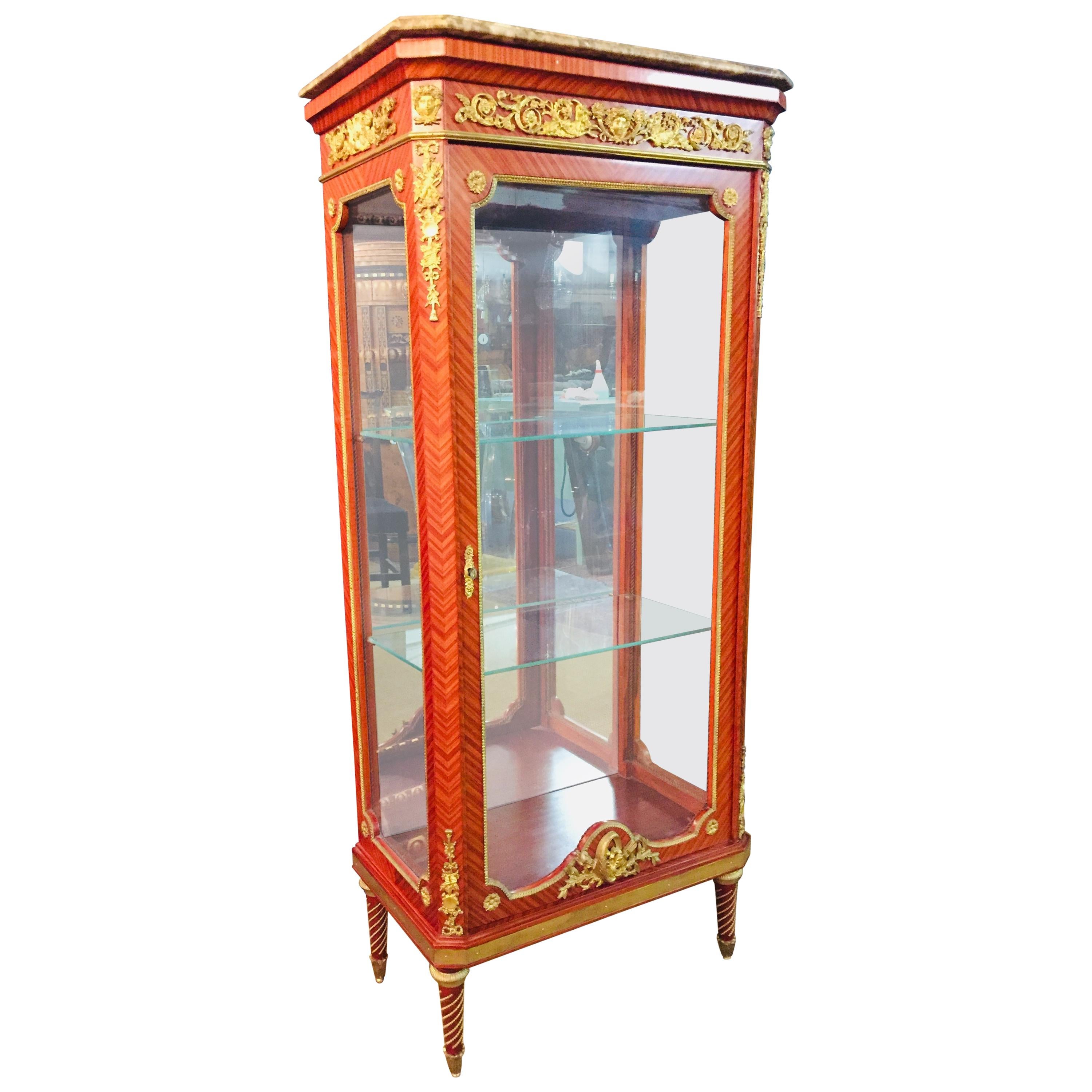 Exclusive French Vitrine in Louis XVI Style Blond Mahogany 