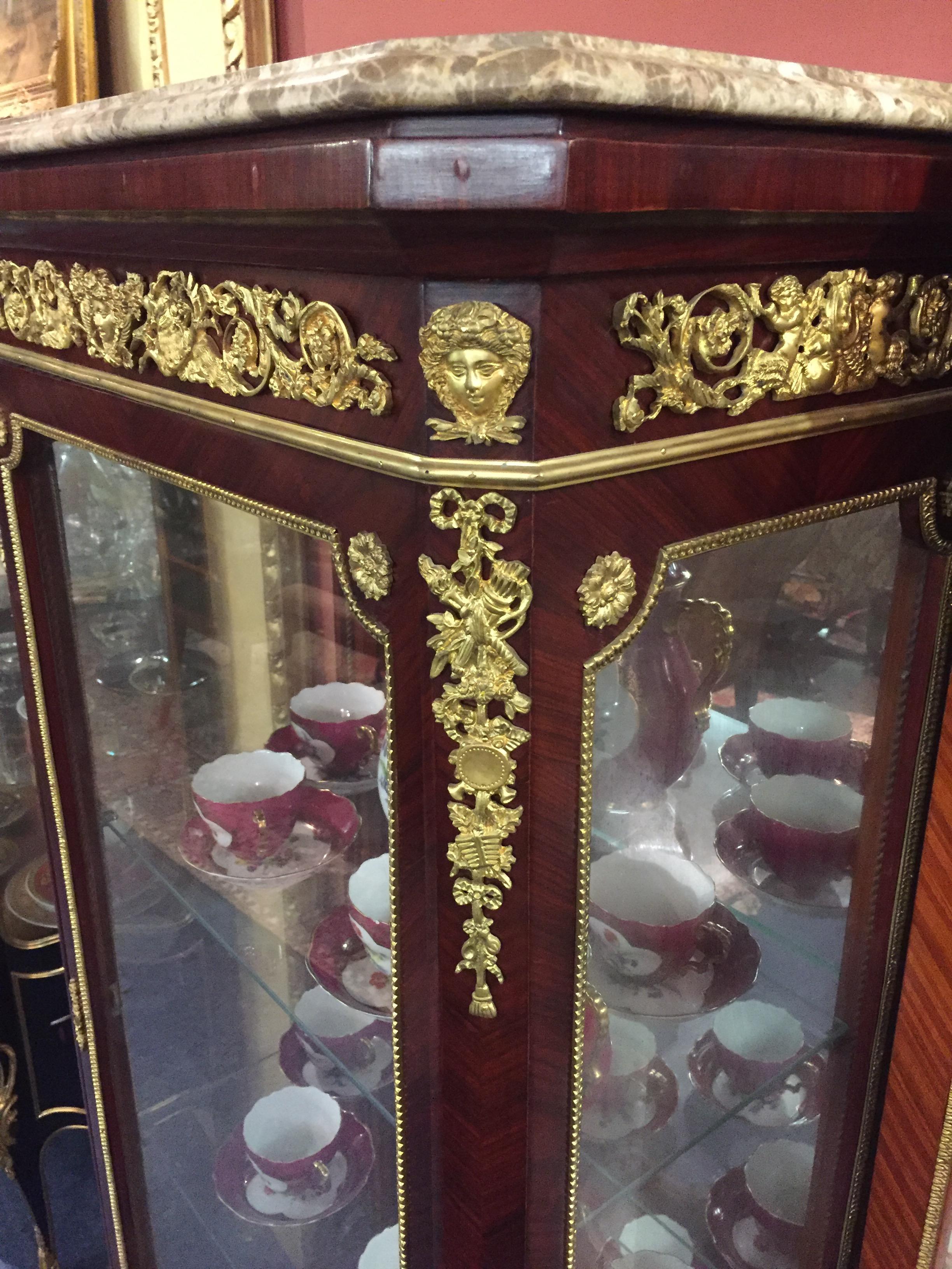 Exclusive French Vitrine in Antique Louis XVI Style Mahogany bronzed For Sale 5