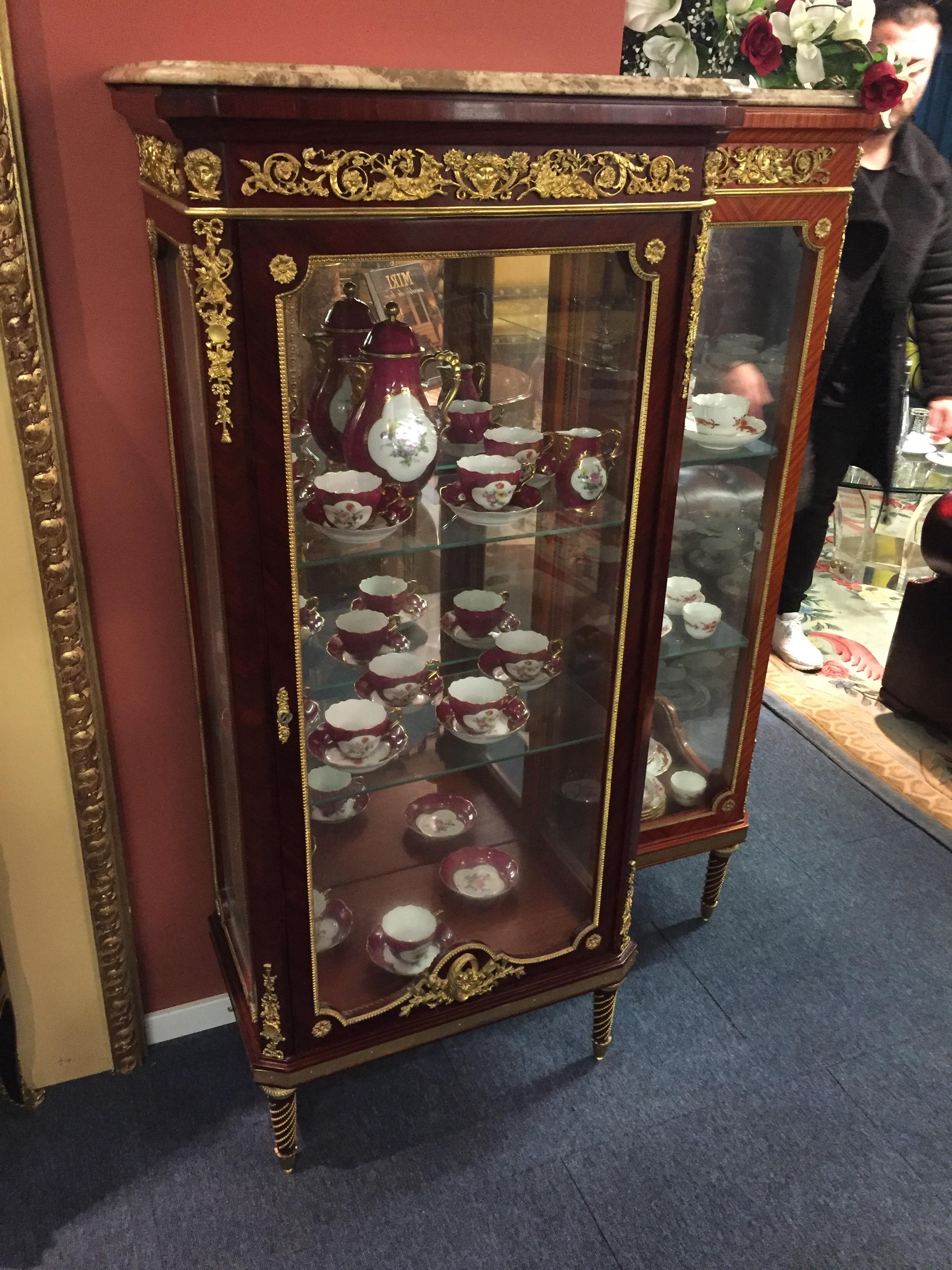 Bronzed Exclusive French Vitrine in Antique Louis XVI Style Mahogany bronzed For Sale